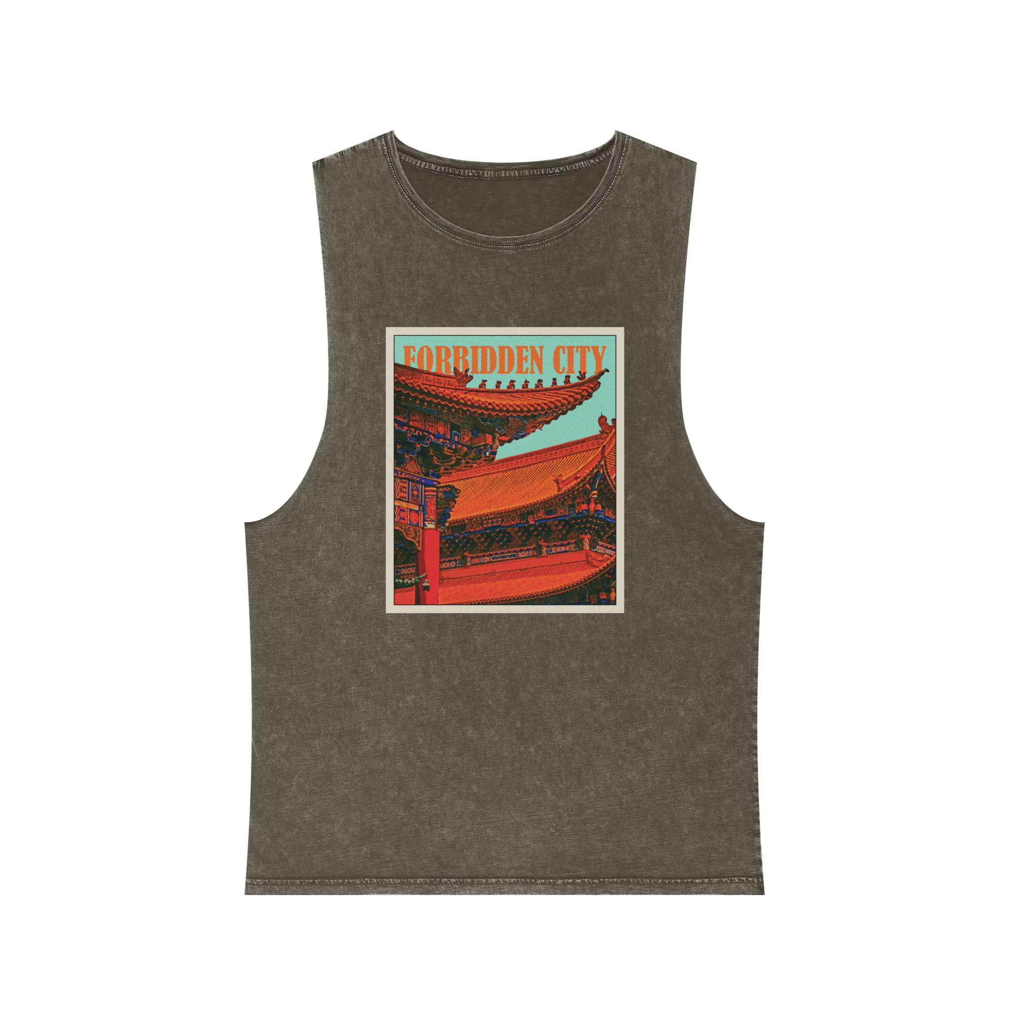 Forbidden City Retro Travel Poster Unisex Stonewash Tank Top - Image 5