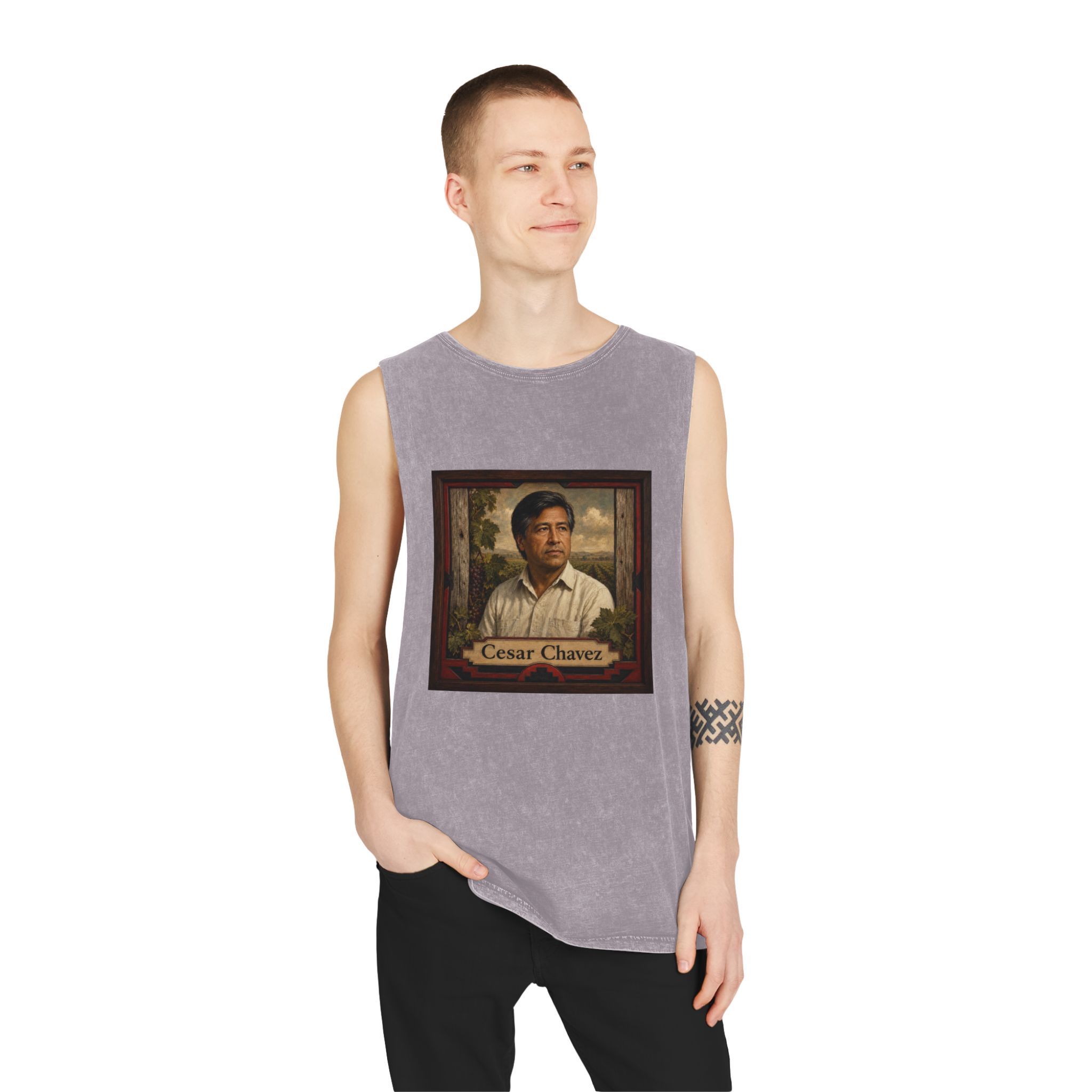 Cesar Chavez Unisex Stonewash Tank Top - Image 19