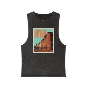 Bryggen Retro Travel Poster Unisex Stonewash Tank Top