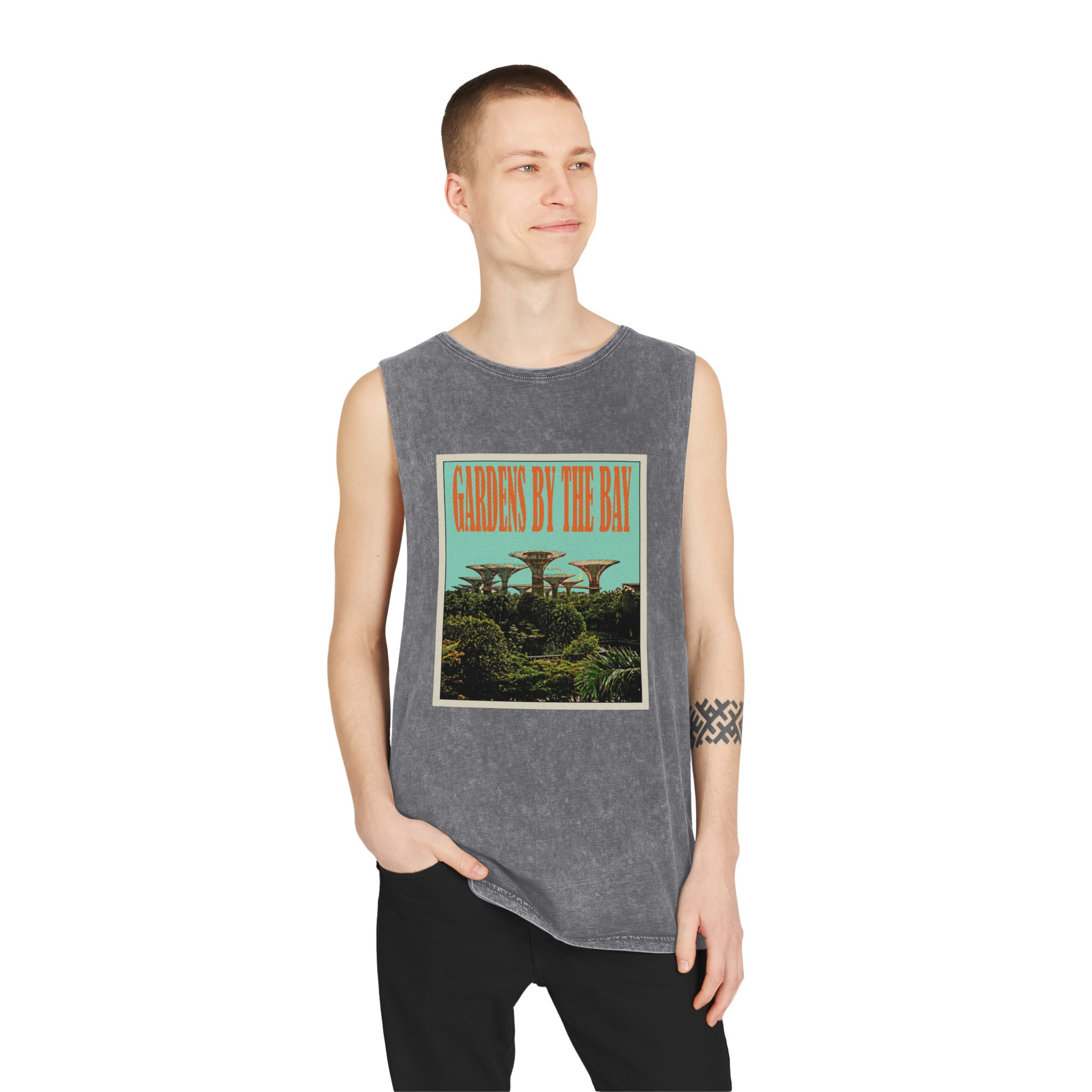 Gardens By Bay Retro Travel Poster Unisex Stonewash Tank Top - Image 11