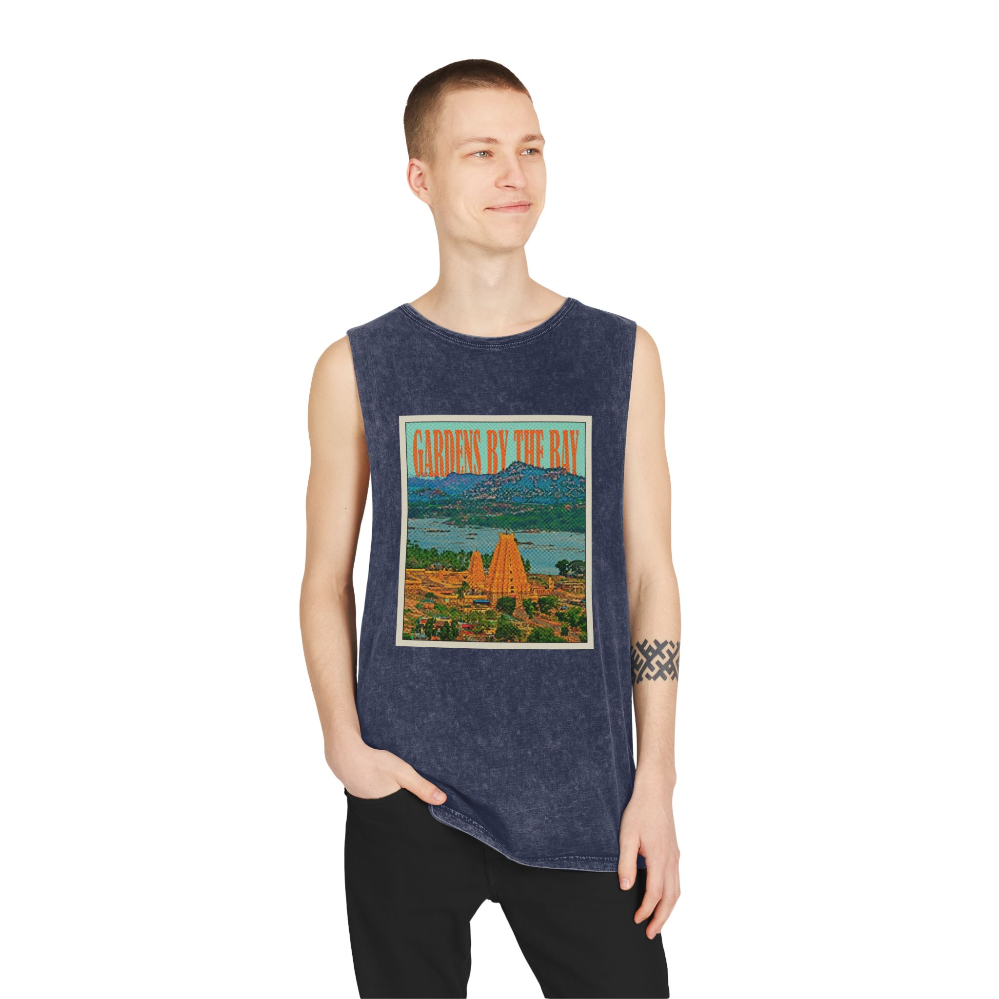 Gardens By Bay Retro Travel Poster (2) Unisex Stonewash Tank Top - Image 15