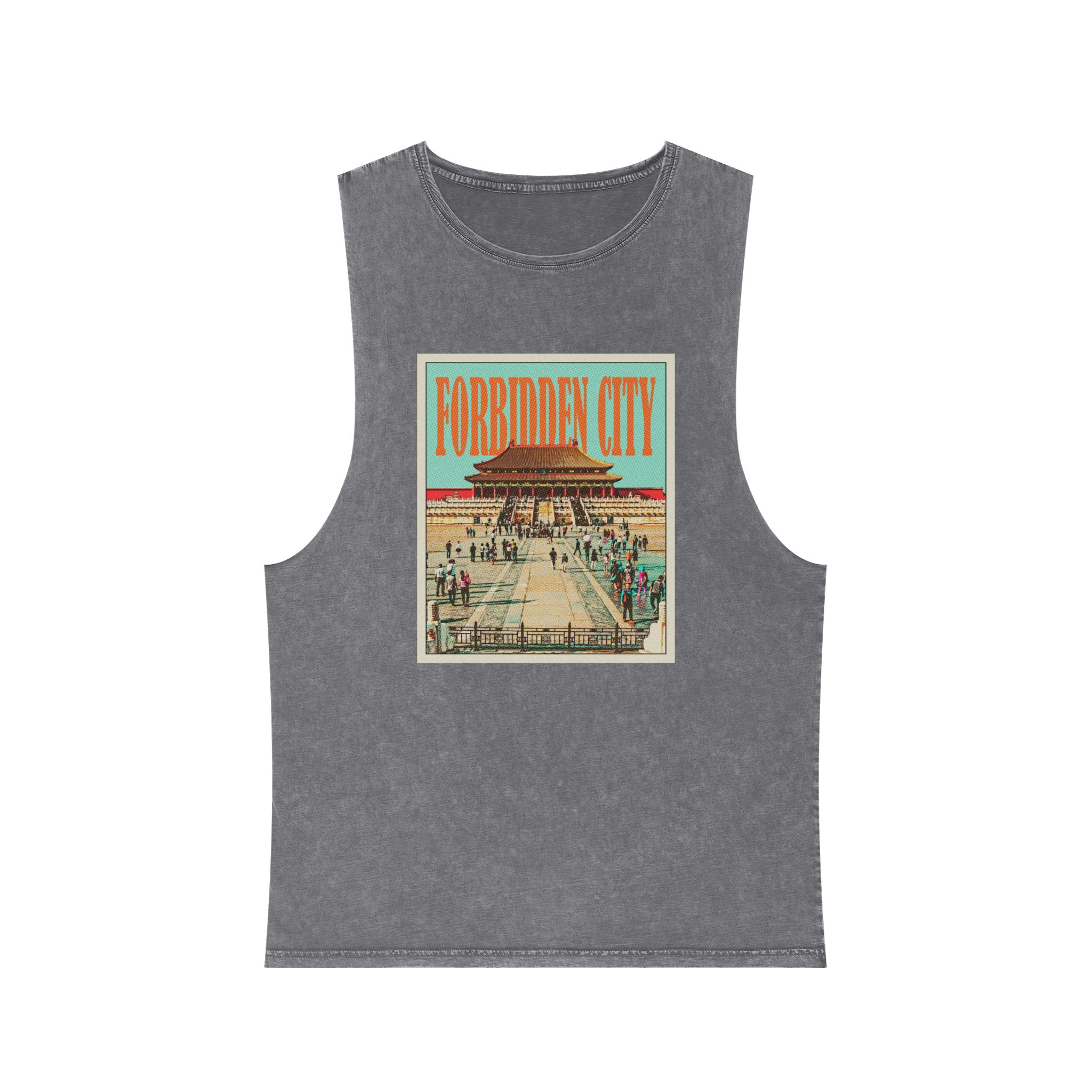 Forbidden City Retro Travel Poster (1) Unisex Stonewash Tank Top - Image 9