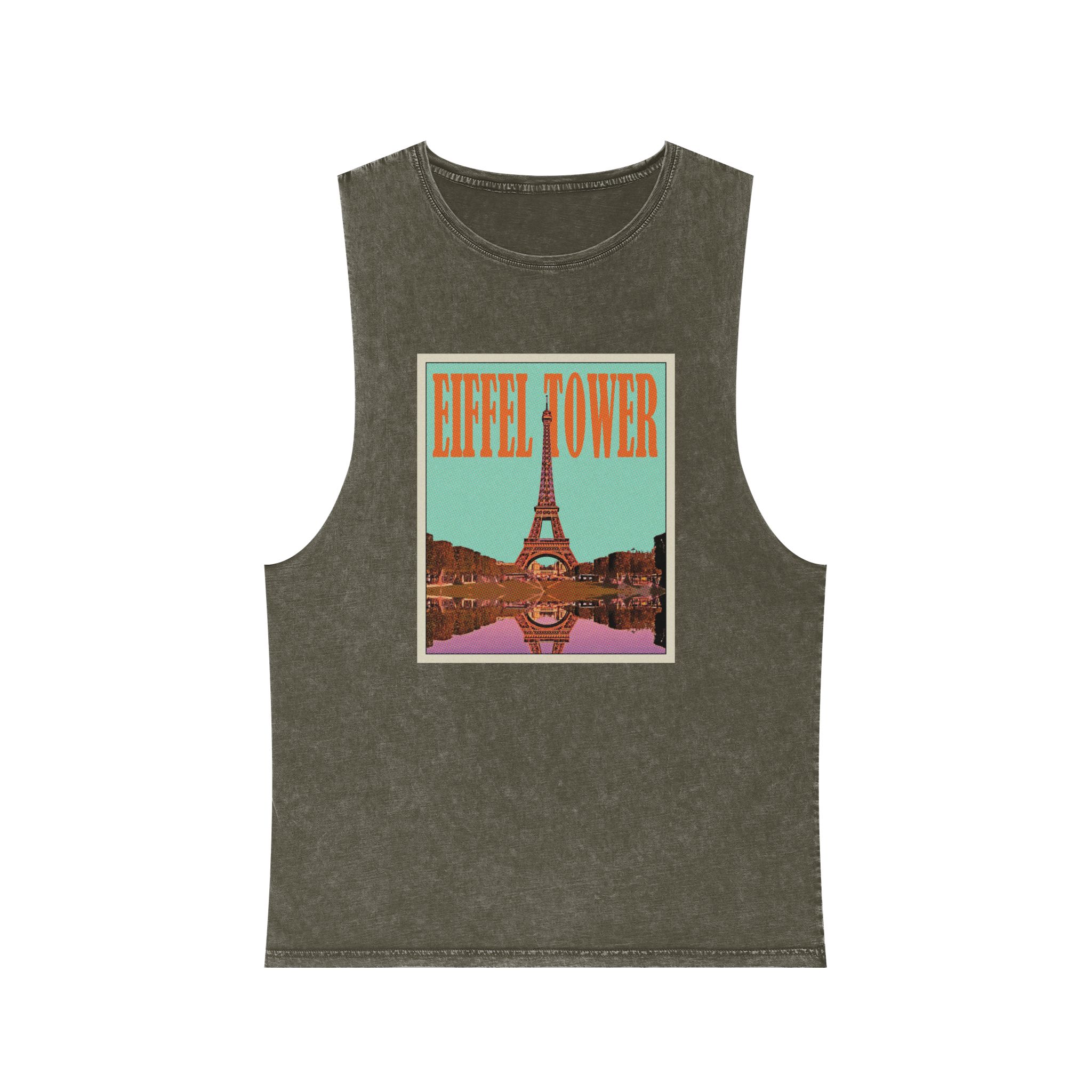 Eiffel Tower Retro Travel Poster Unisex Stonewash Tank Top - Image 5