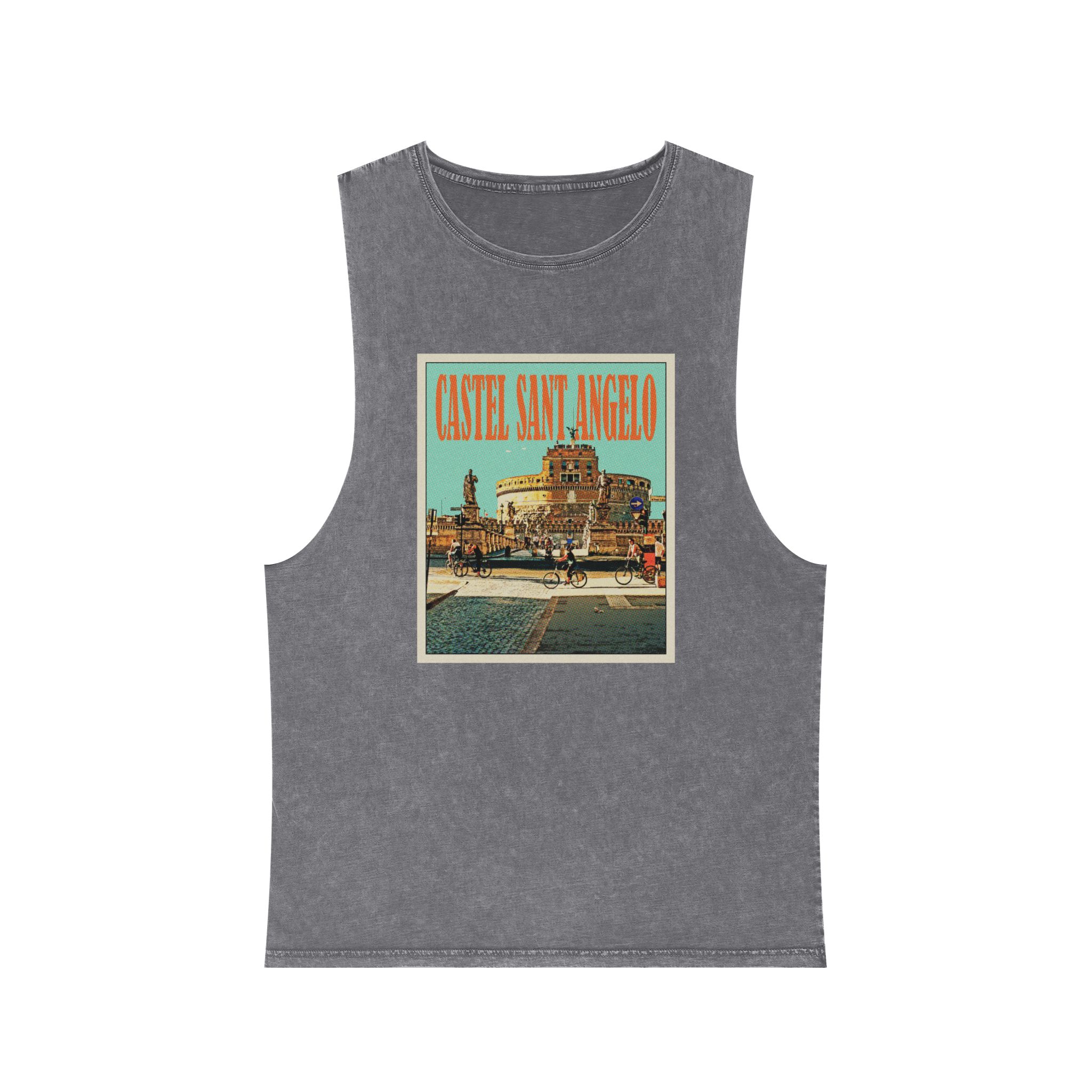 Castel Sant Angelo Retro Travel Poster Unisex Stonewash Tank Top - Image 9