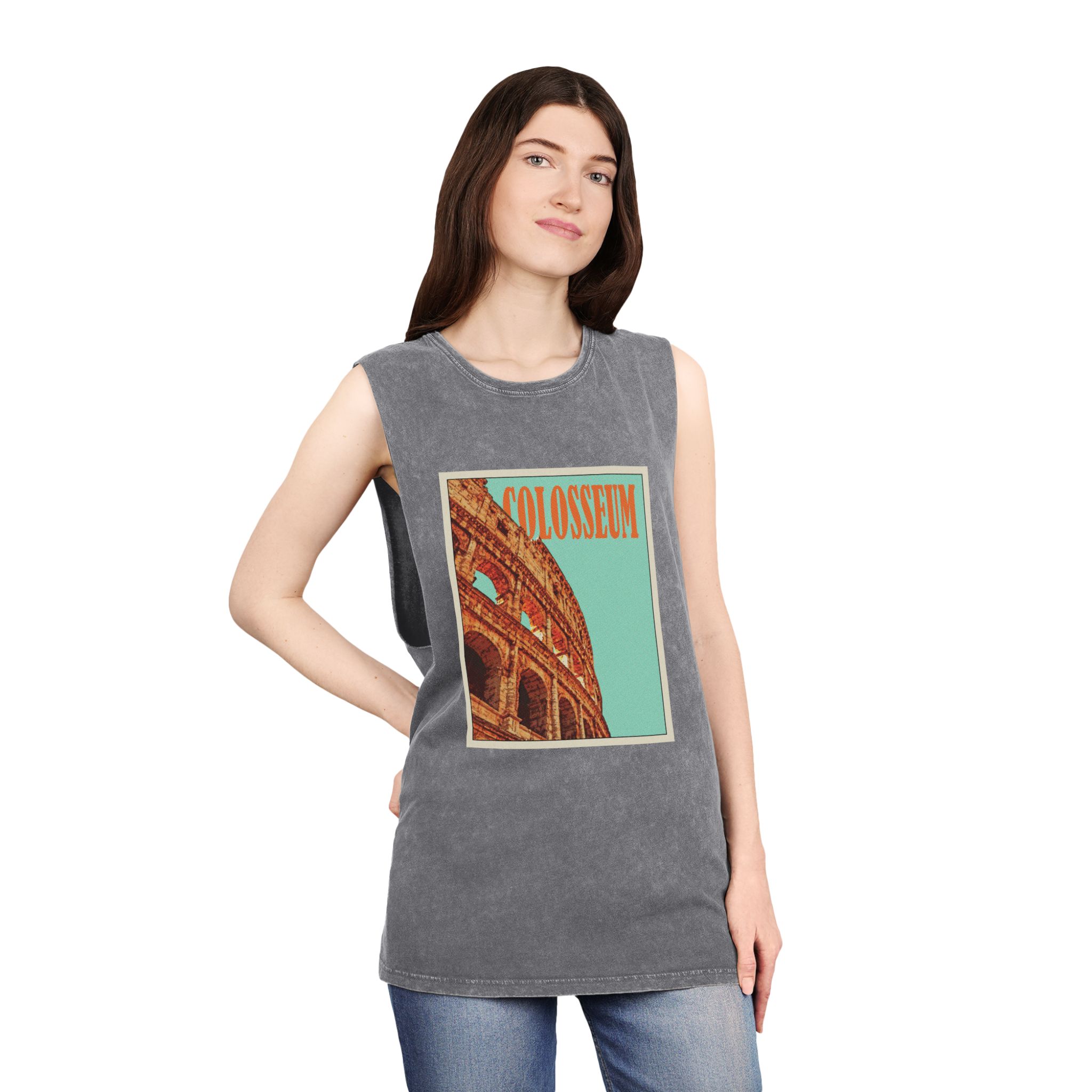 Colosseum Retro Travel Poster (2) Unisex Stonewash Tank Top - Image 12
