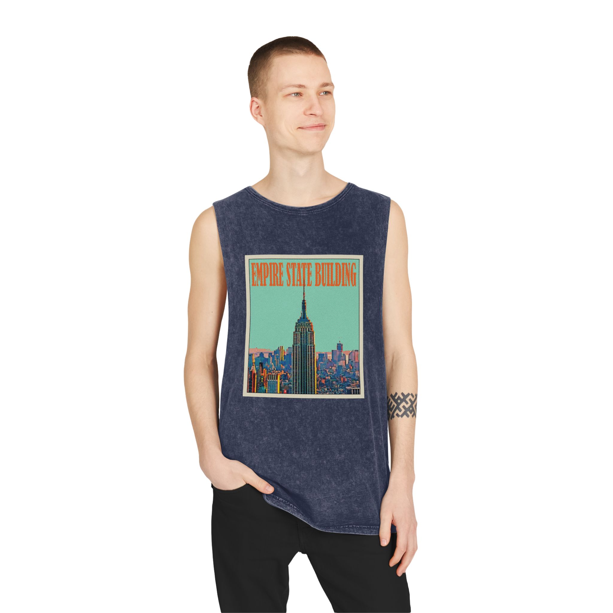 Empire State Building Retro Travel Poster Unisex Stonewash Tank Top - Image 15