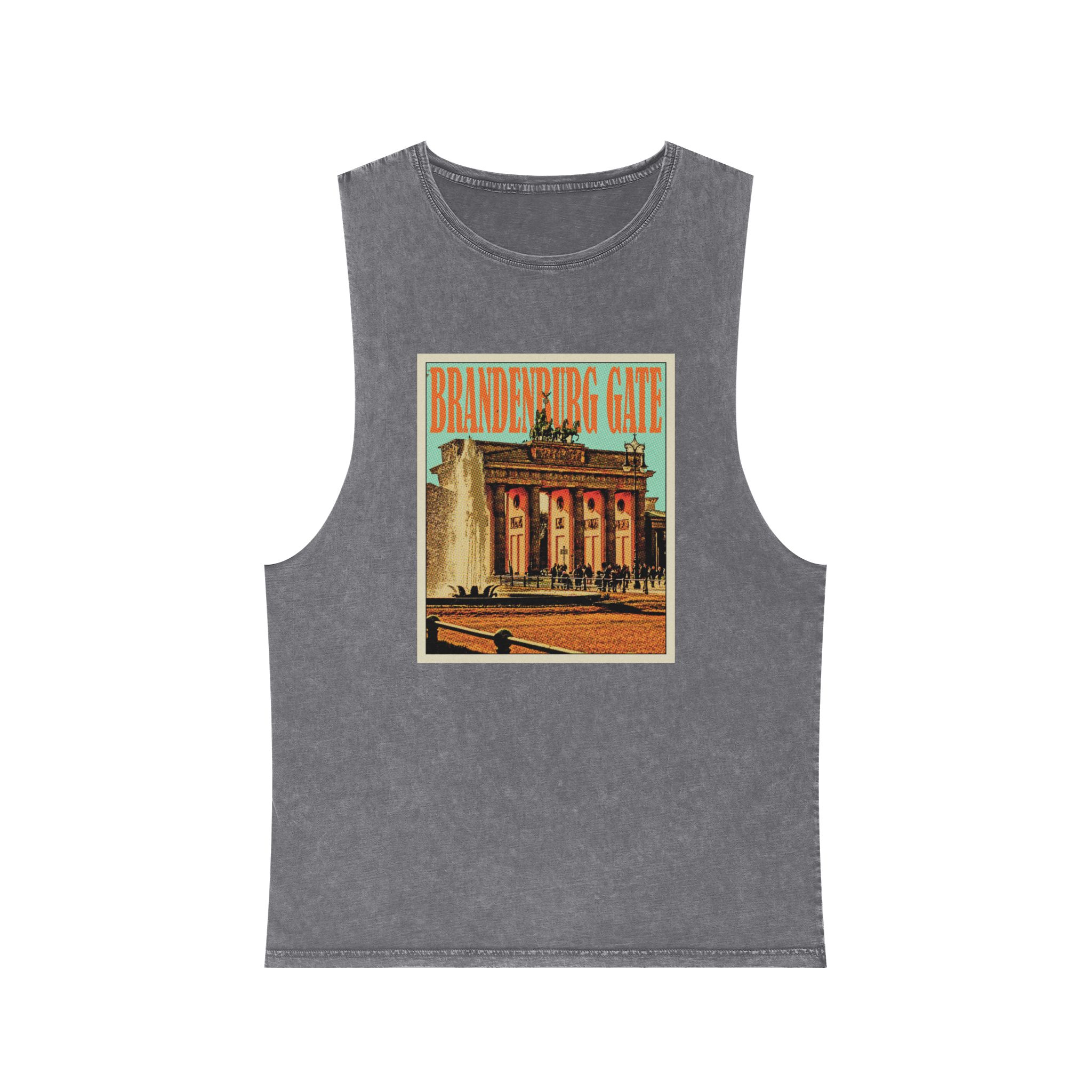Brandenburg Gate Retro Travel Poster Unisex Stonewash Tank Top - Image 9