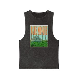 Blue Mosque Retro Travel Poster Unisex Stonewash Tank Top