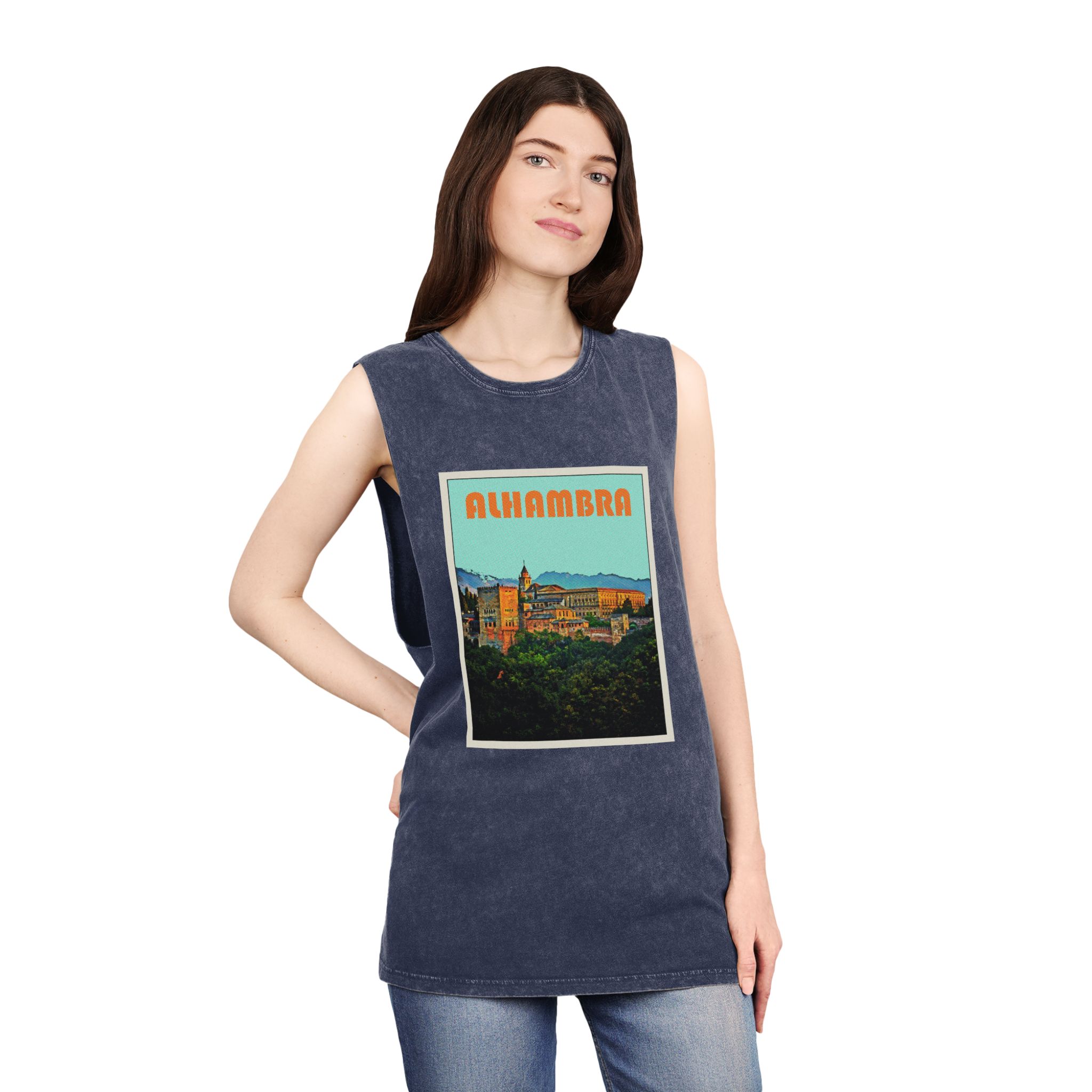 Alhambra Retro Travel Poster Unisex Stonewash Tank Top - Image 16