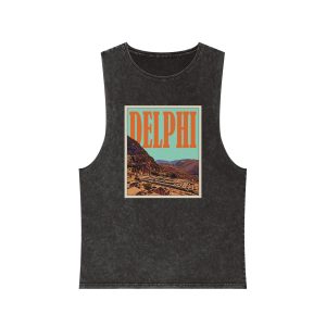 Delphi Retro Travel Poster Unisex Stonewash Tank Top