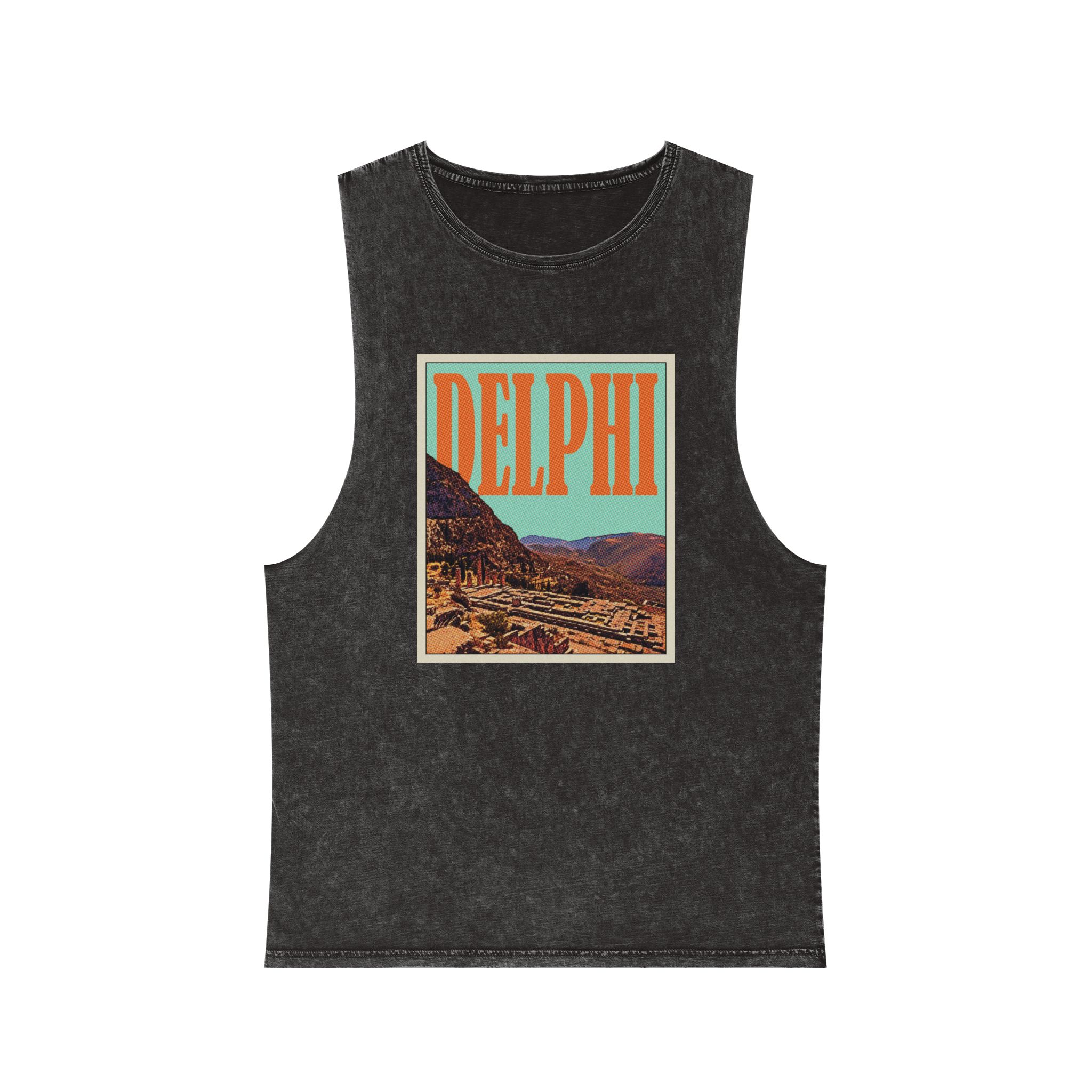 Delphi Retro Travel Poster Unisex Stonewash Tank Top
