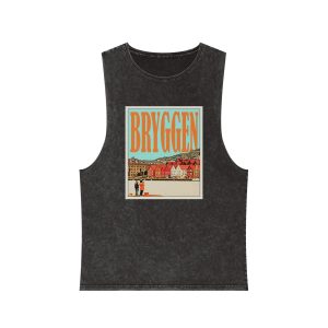 Bryggen Retro Travel Poster (1) Unisex Stonewash Tank Top