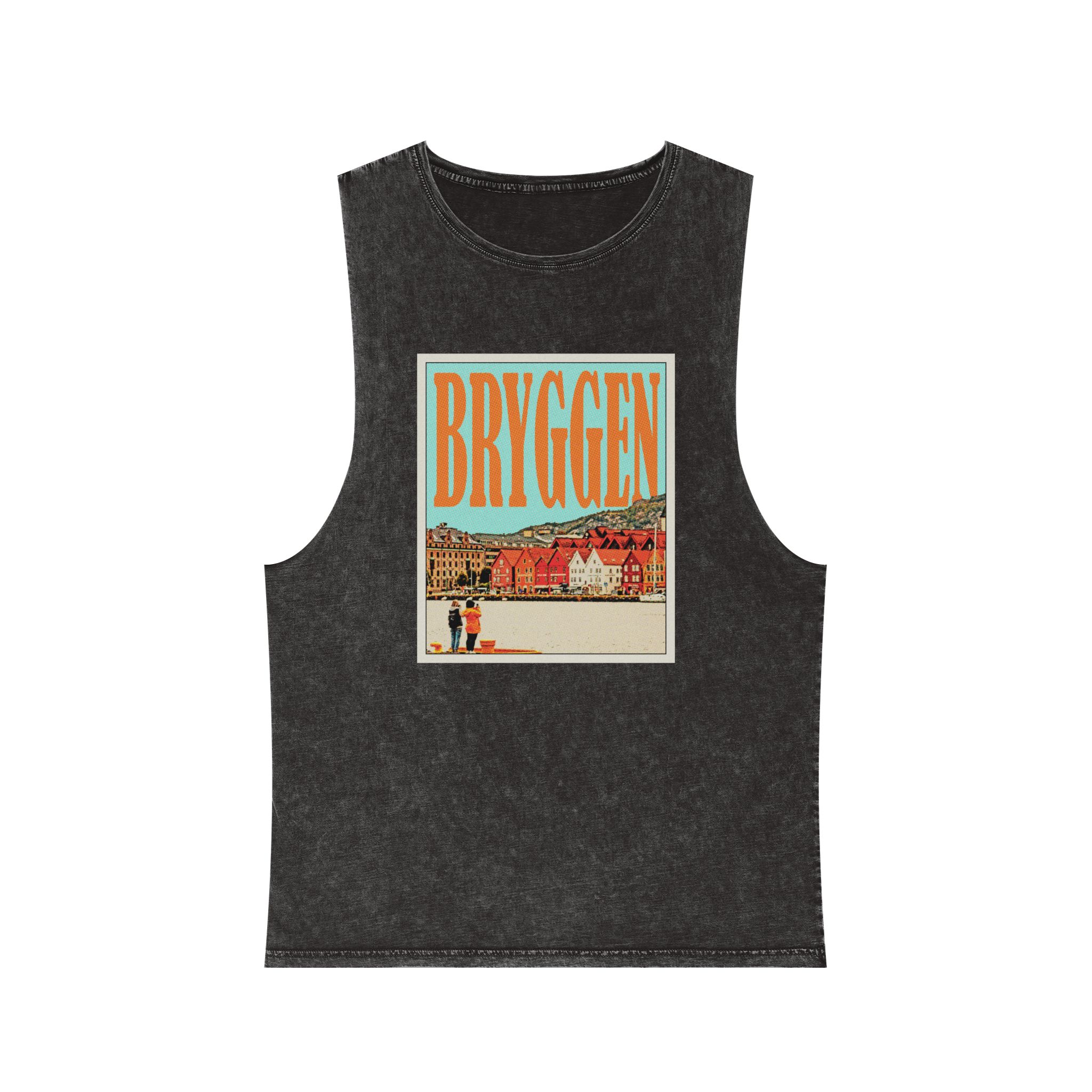 Bryggen Retro Travel Poster (1) Unisex Stonewash Tank Top