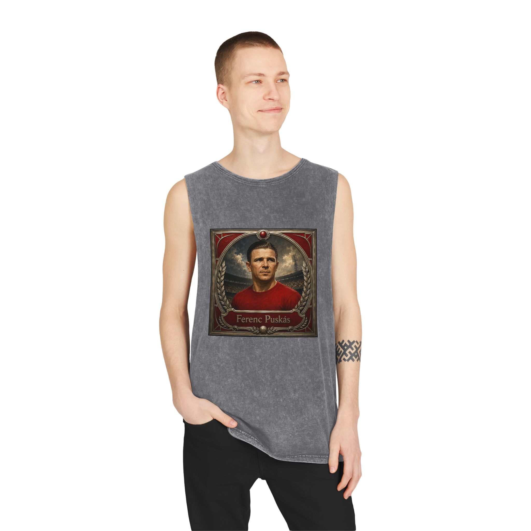 Ferenc Puskas Unisex Stonewash Tank Top - Image 11