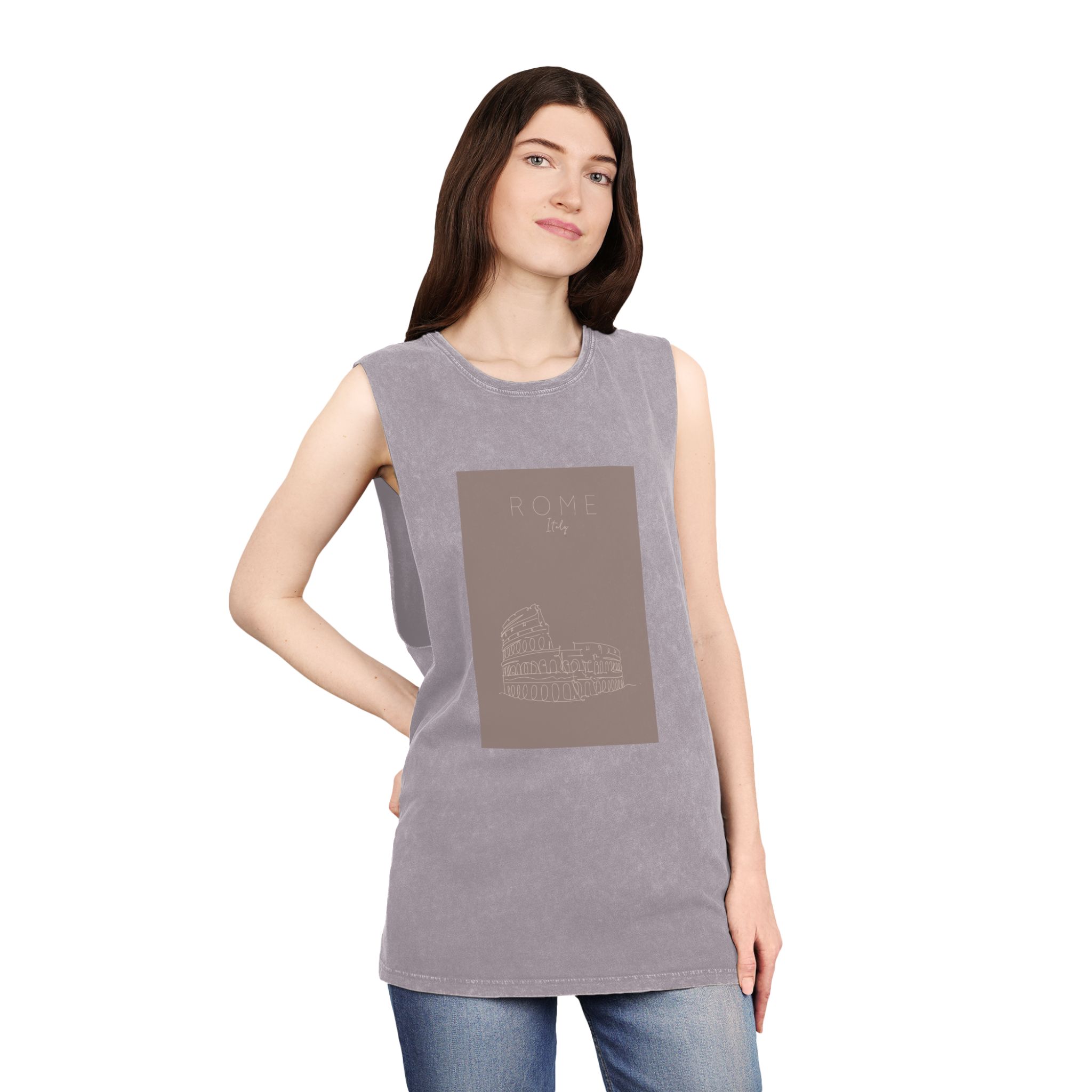 Poster City Rome Brown Unisex Stonewash Tank Top - Image 20