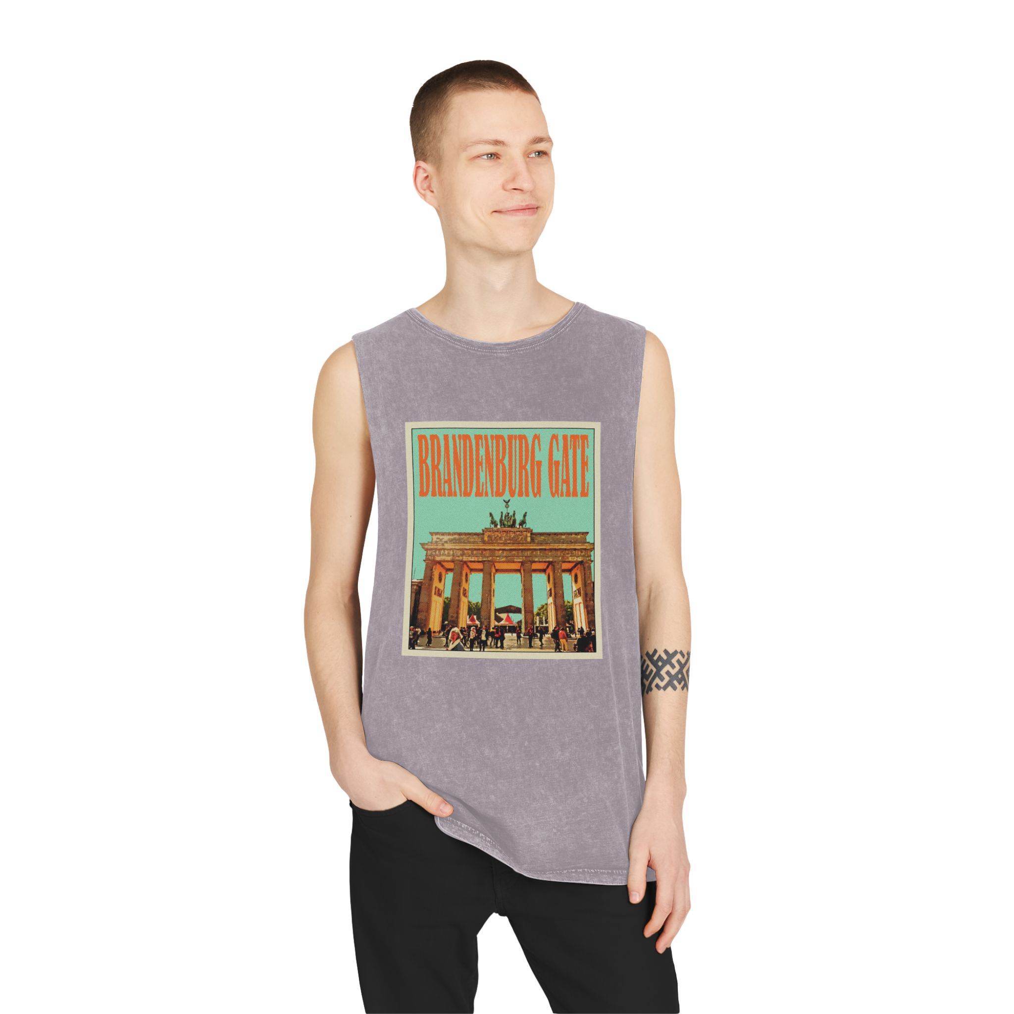 Brandenburg Gate Retro Travel Poster (1) Unisex Stonewash Tank Top - Image 19