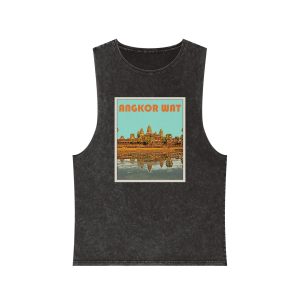Angkor Wat Retro Travel Poster Unisex Stonewash Tank Top