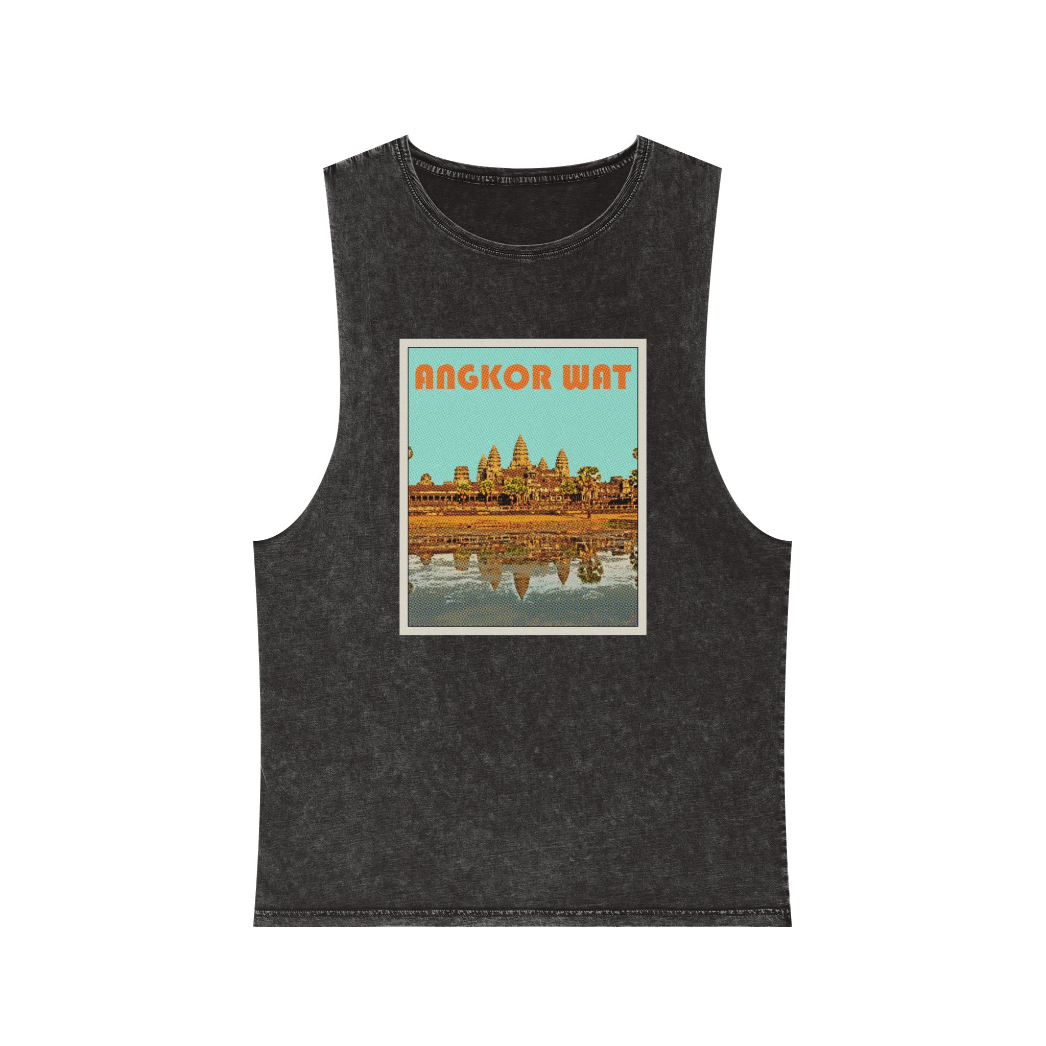 Angkor Wat Retro Travel Poster Unisex Stonewash Tank Top