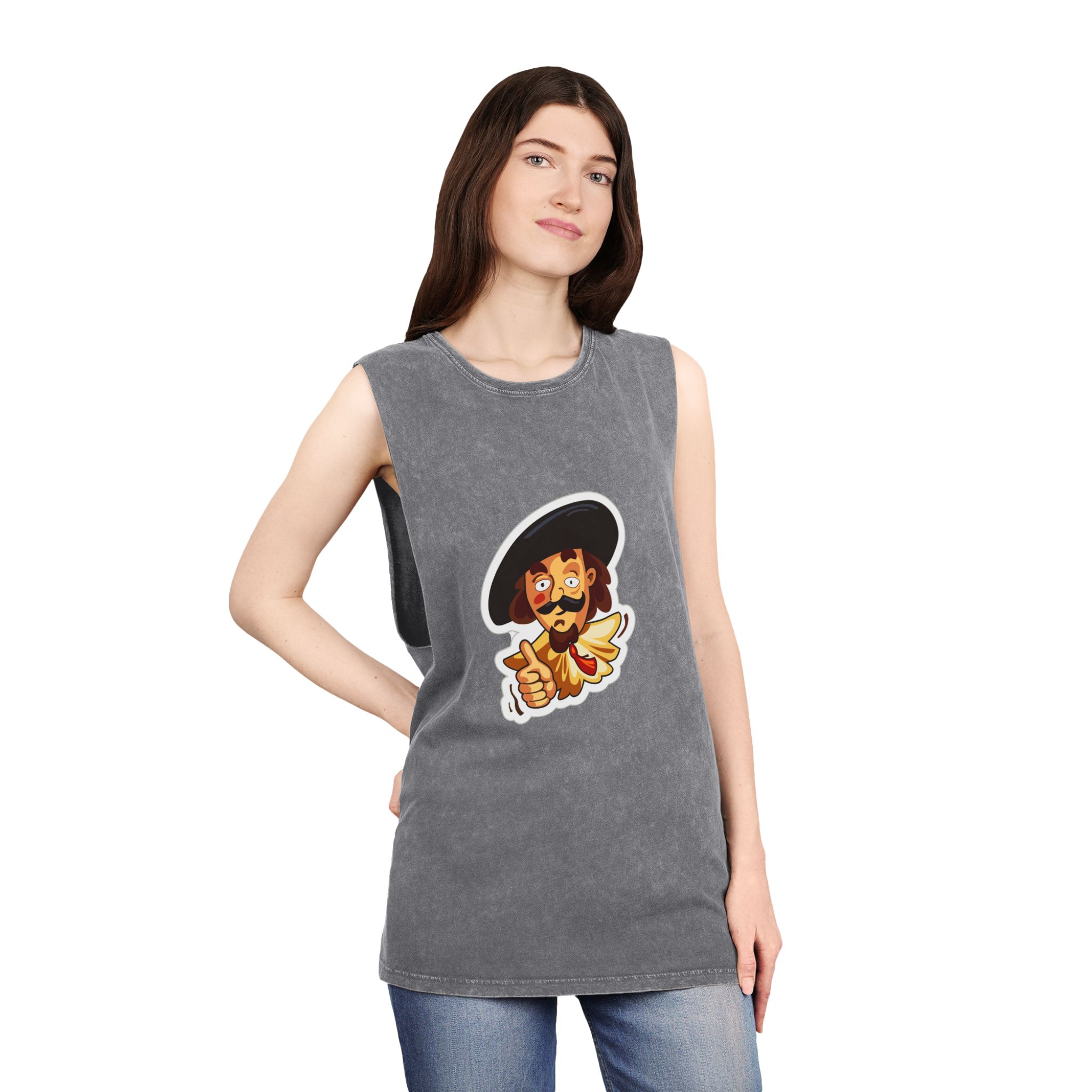 Cartoon Musketeer Thumbs Up Unisex Stonewash Tank Top - Image 12
