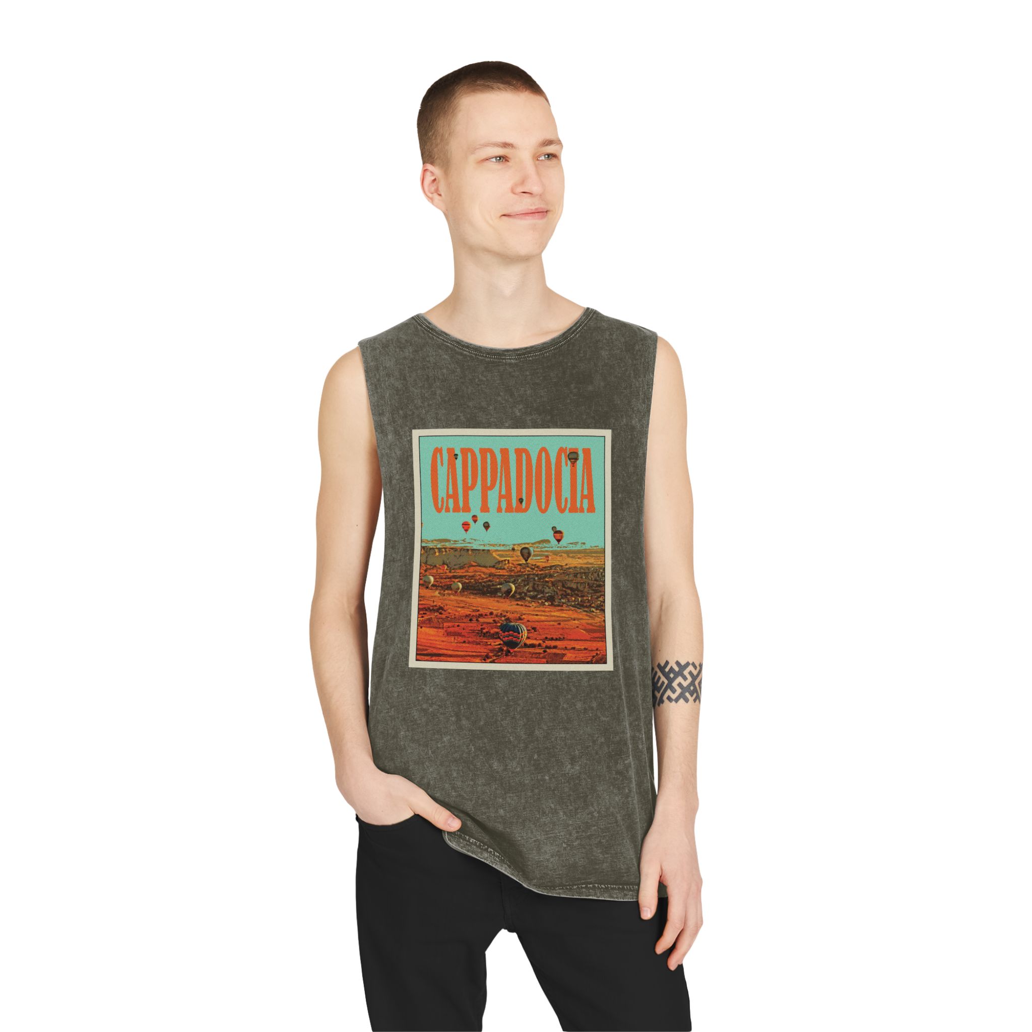 Cappadocia Retro Travel Poster Unisex Stonewash Tank Top - Image 7