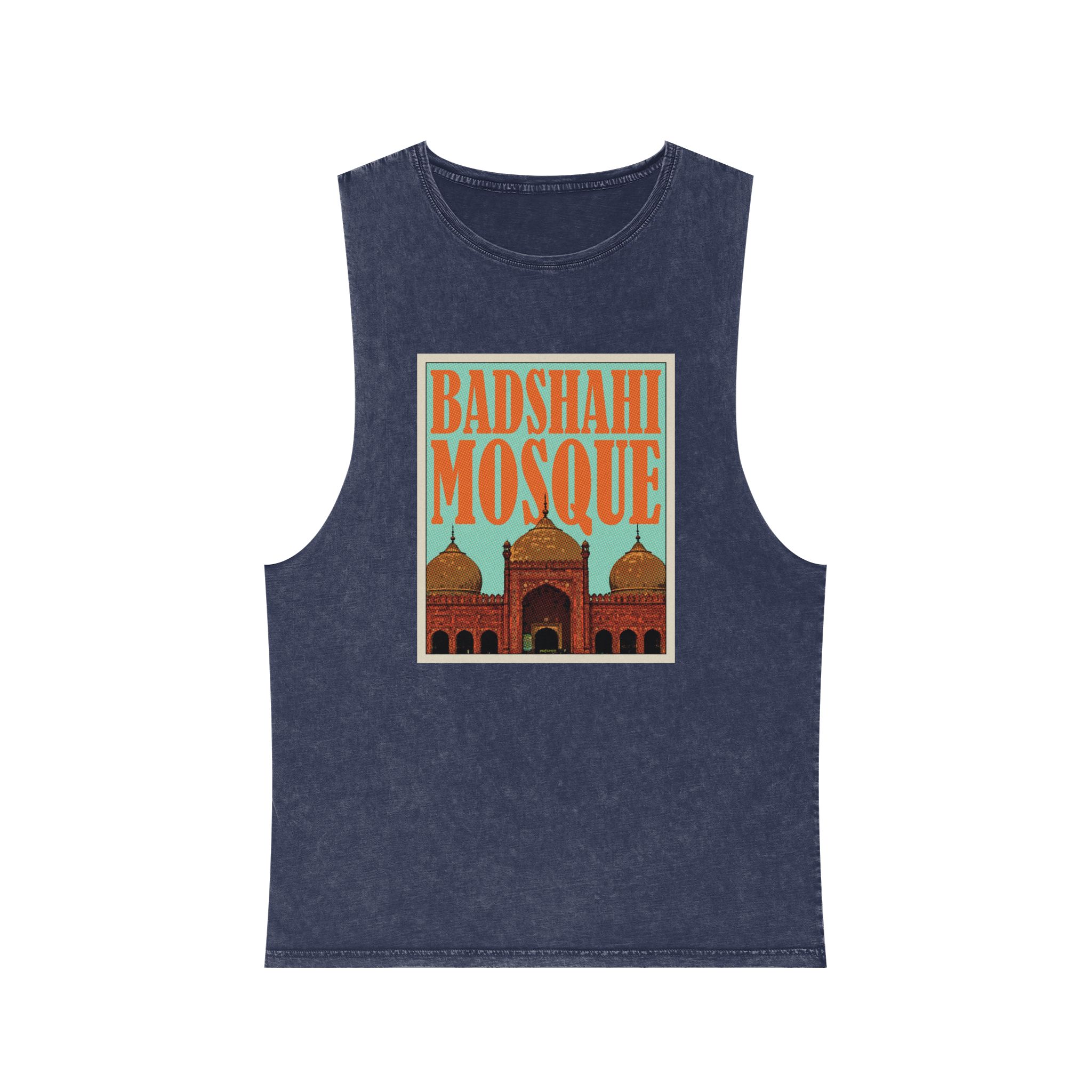 Badshahi Mosque Retro Travel Poster Unisex Stonewash Tank Top - Image 13
