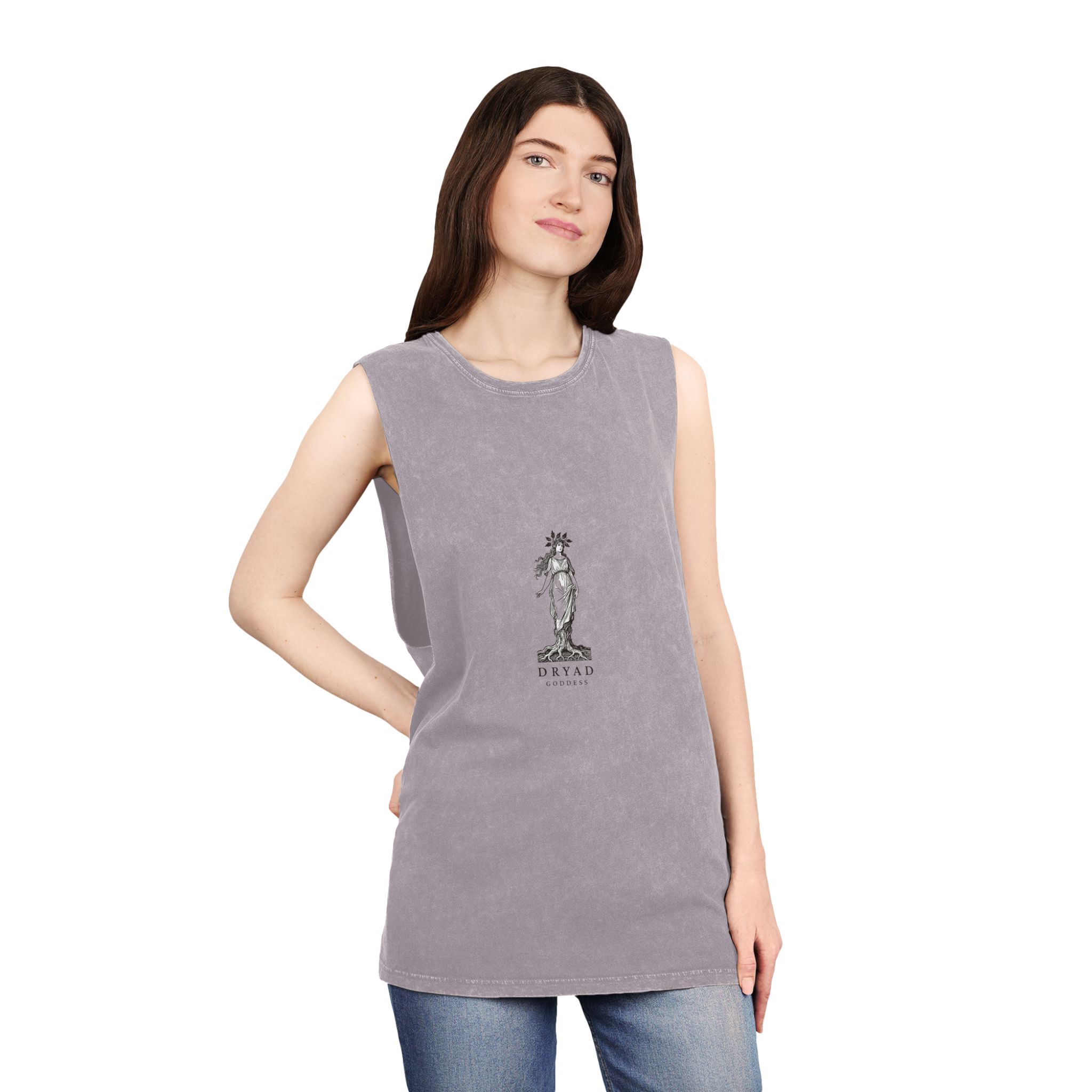 Engraved Logo Dryad Tree Spirit Woman With Roots Branches Symbolizing Forest Goddess Unisex Stonewash Tank Top - Image 20