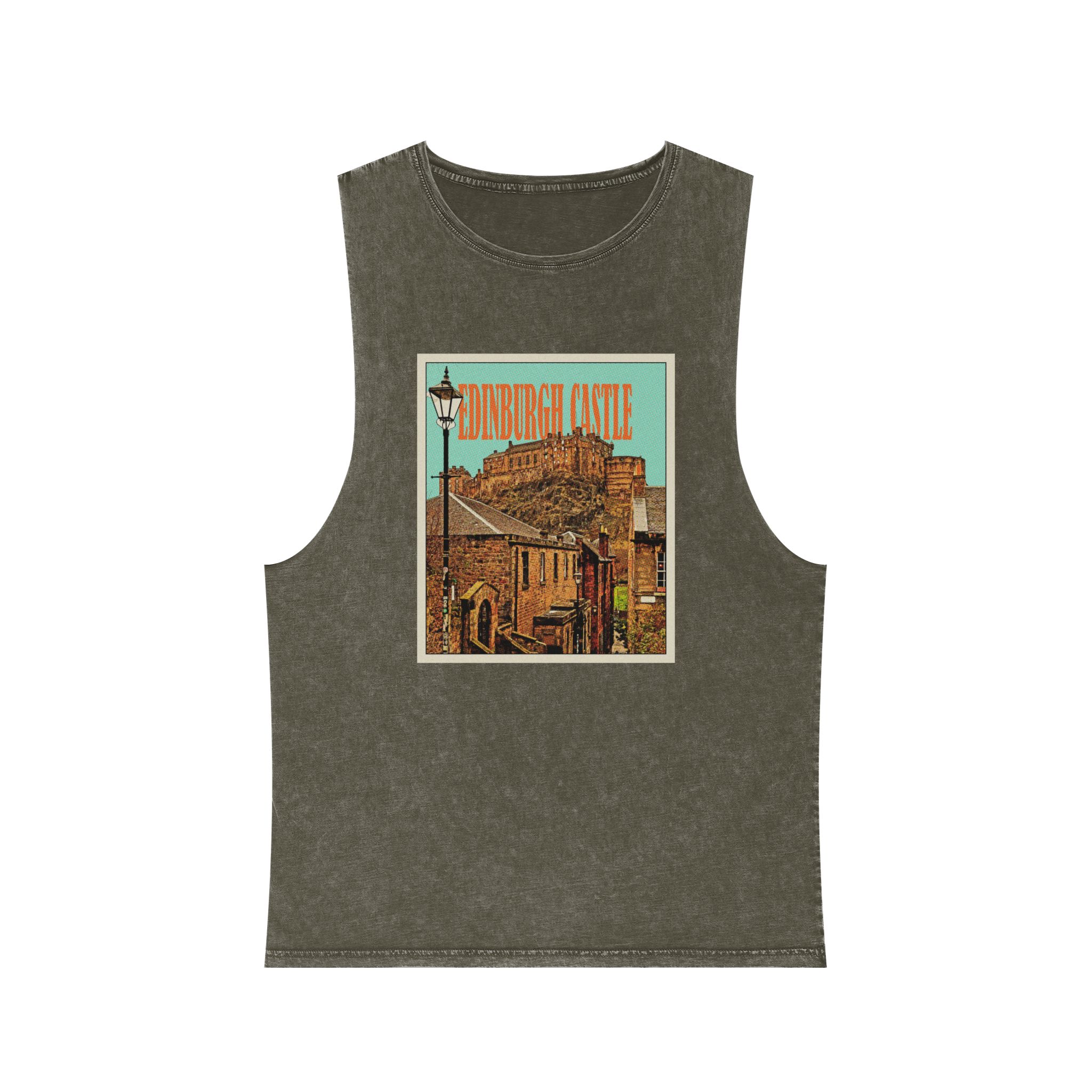 Edinburgh Castle Retro Travel Poster Unisex Stonewash Tank Top - Image 5
