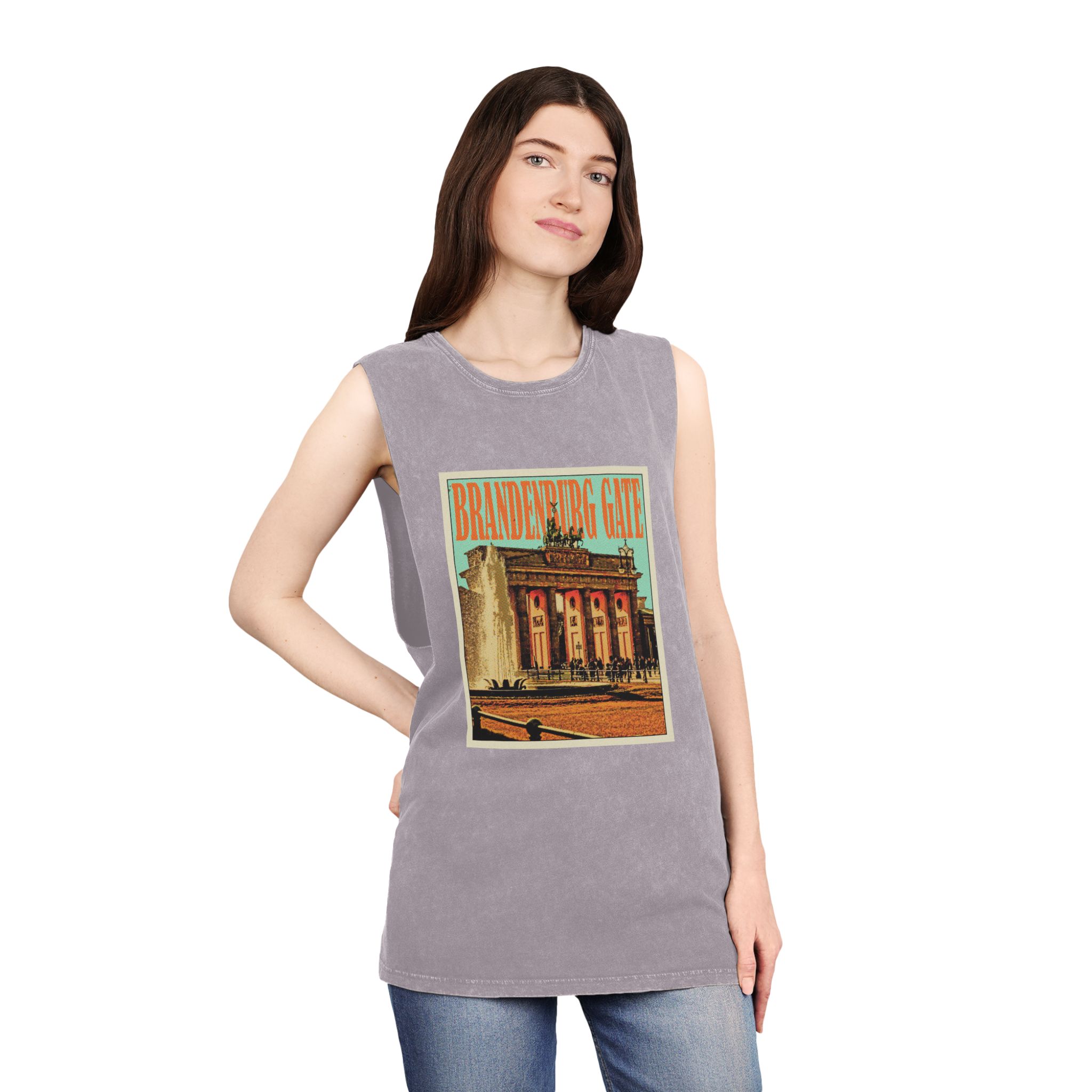 Brandenburg Gate Retro Travel Poster Unisex Stonewash Tank Top - Image 20
