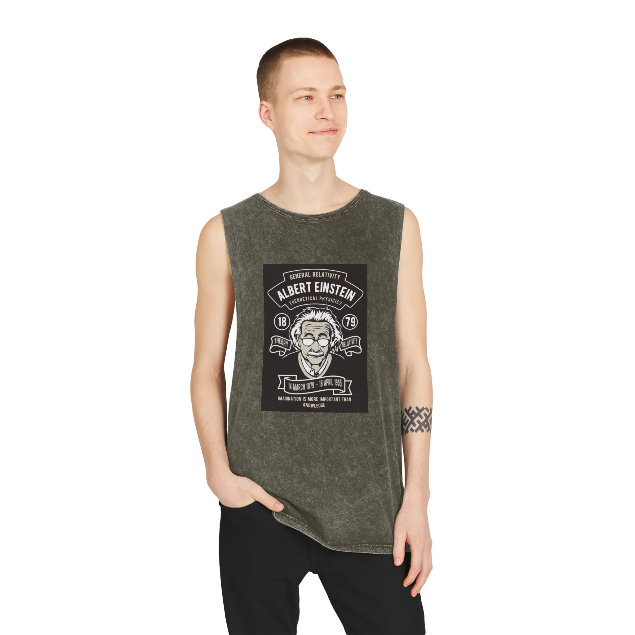 Albert Einstein Copia Unisex Stonewash Tank Top - Image 7
