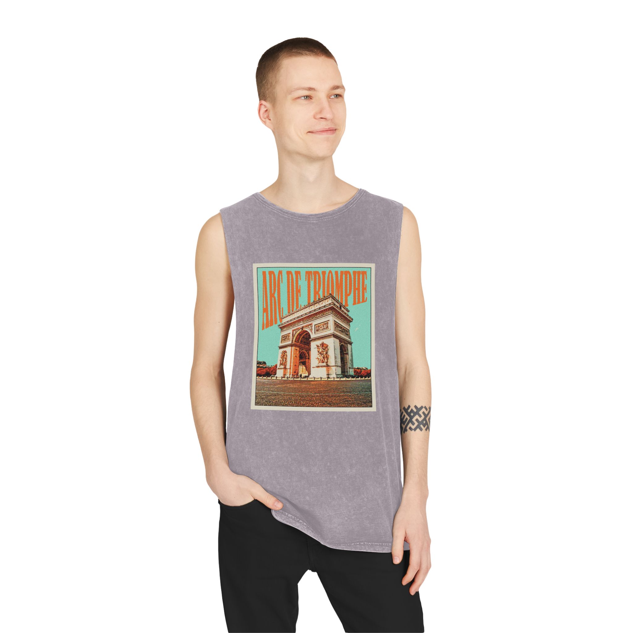 Arc de Triomphe Retro Travel Poster Unisex Stonewash Tank Top - Image 19