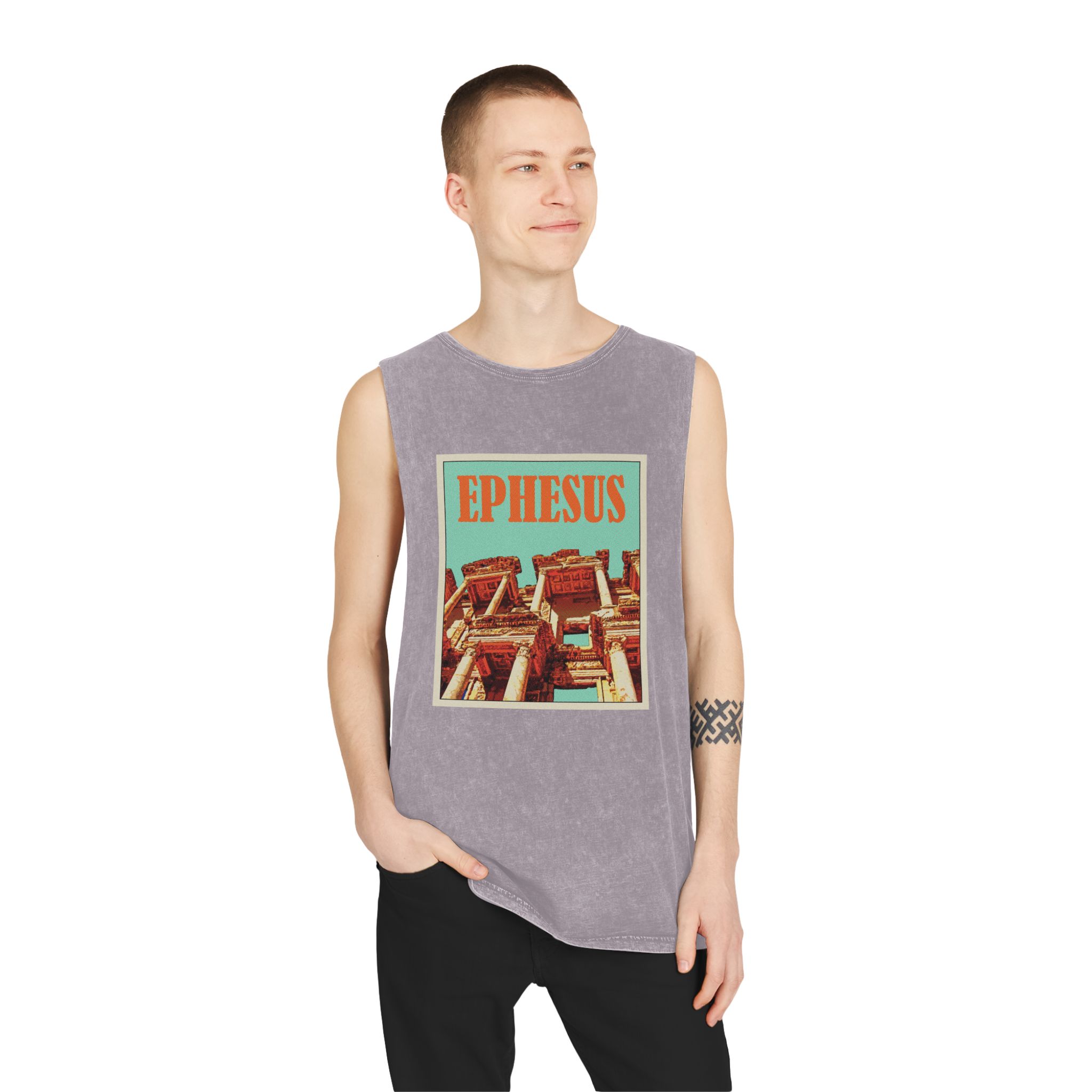 Ephesus Retro Travel Poster Unisex Stonewash Tank Top - Image 19