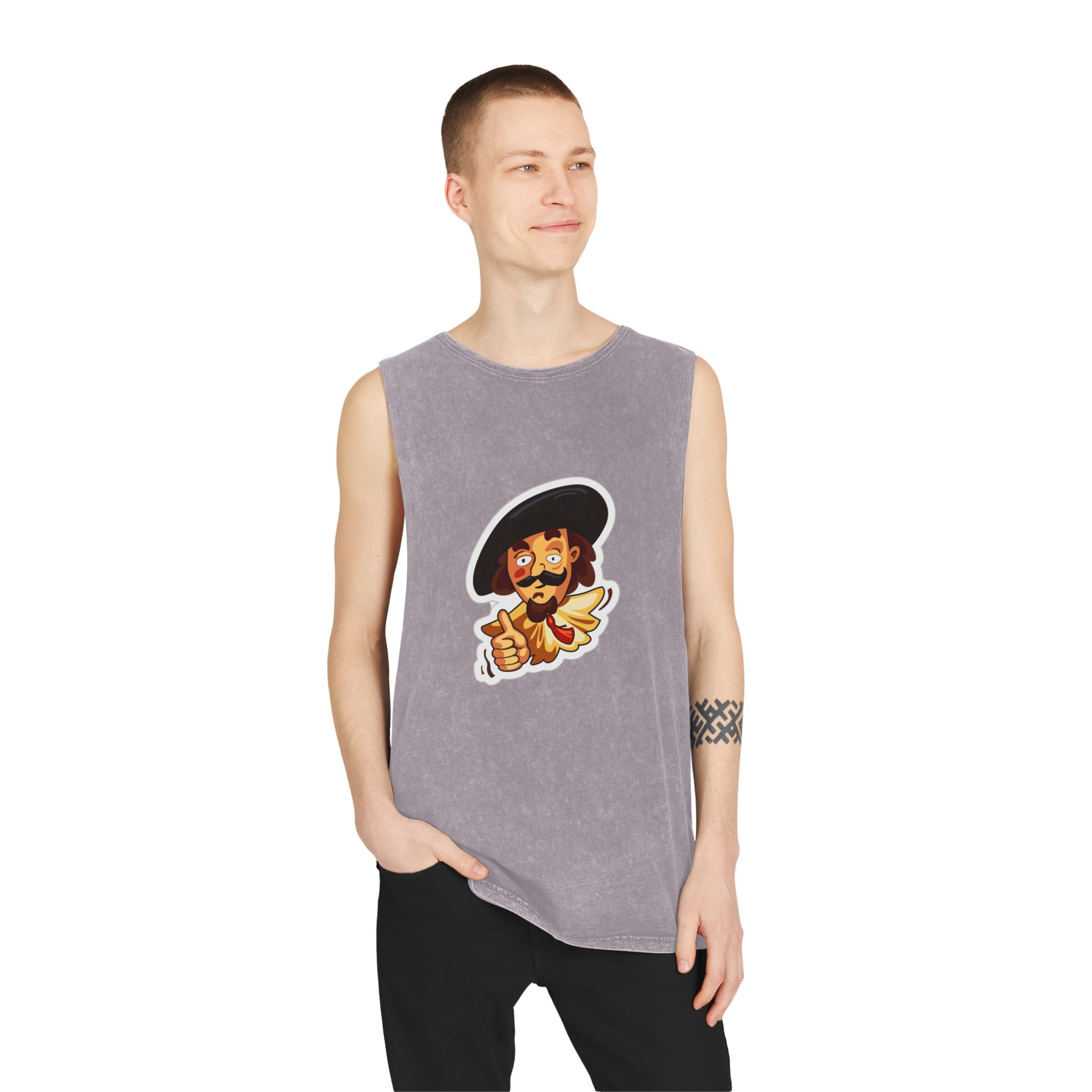 Cartoon Musketeer Thumbs Up Unisex Stonewash Tank Top - Image 19