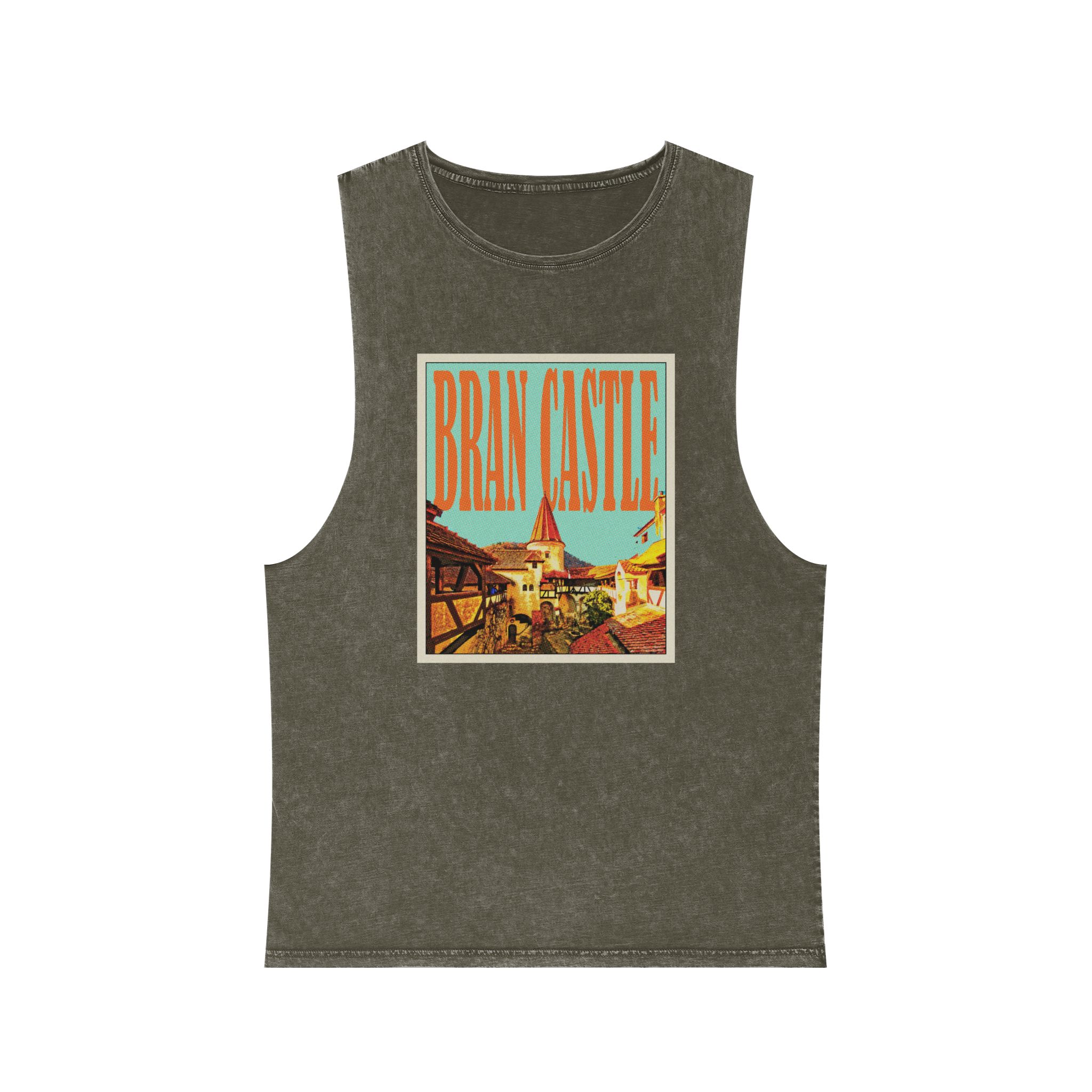 Bran Castle Retro Travel Poster (1) Unisex Stonewash Tank Top - Image 5