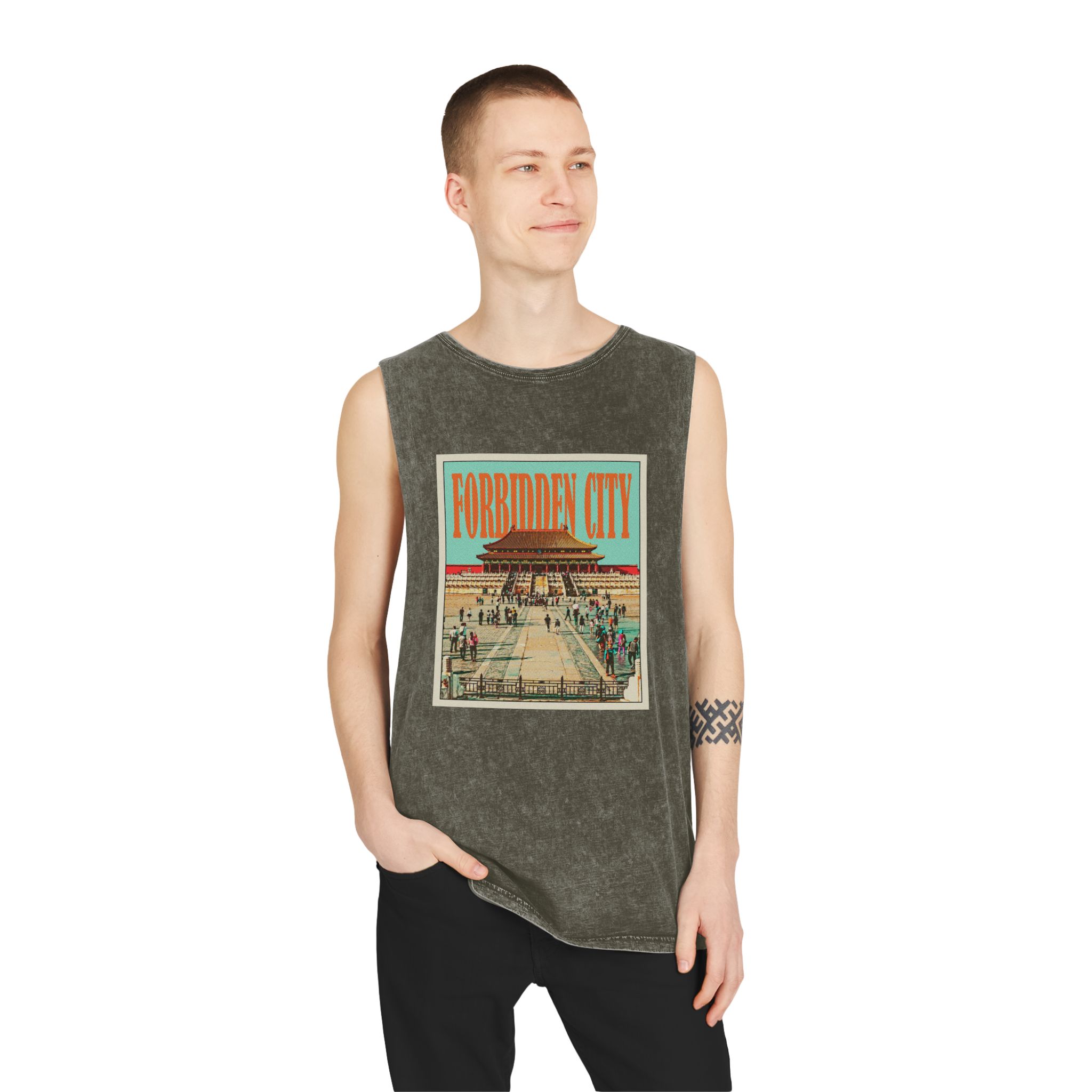 Forbidden City Retro Travel Poster (1) Unisex Stonewash Tank Top - Image 7