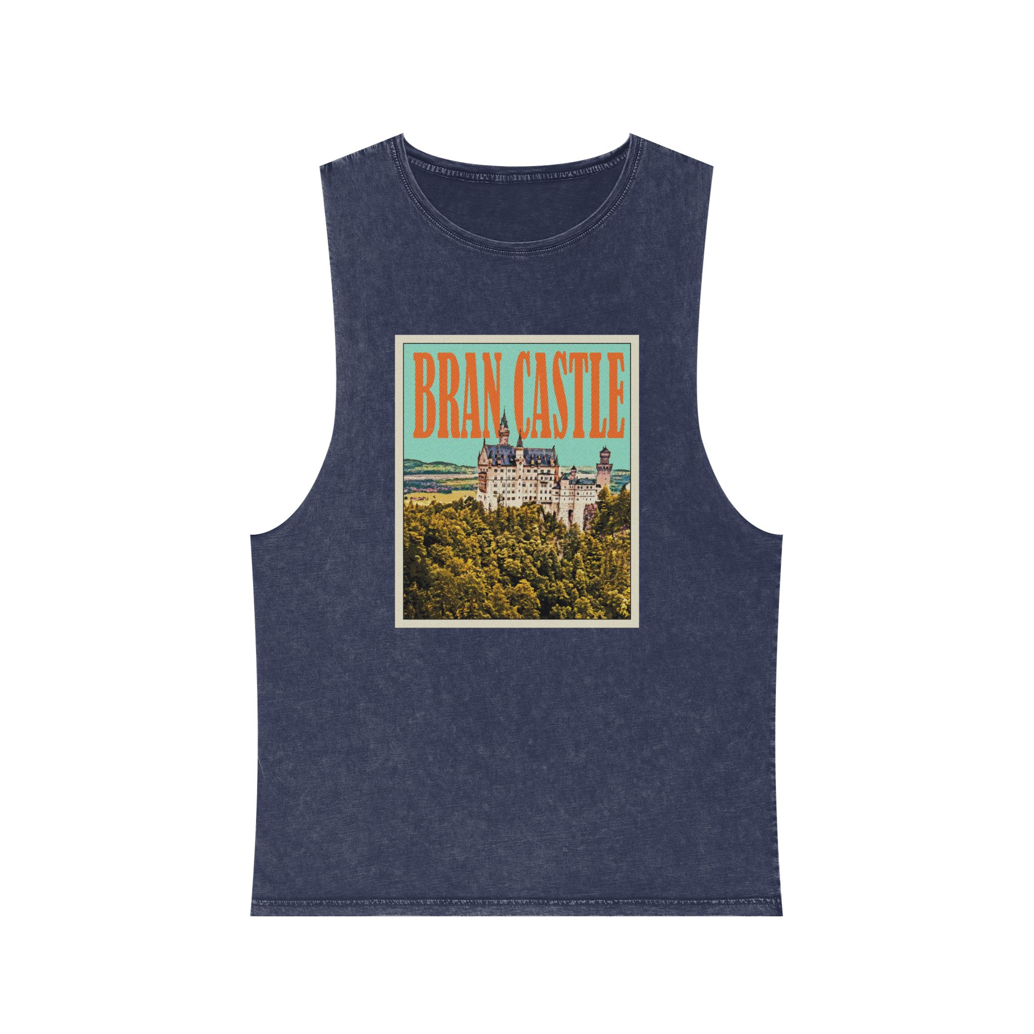 Bran Castle Retro Travel Poster Unisex Stonewash Tank Top - Image 13