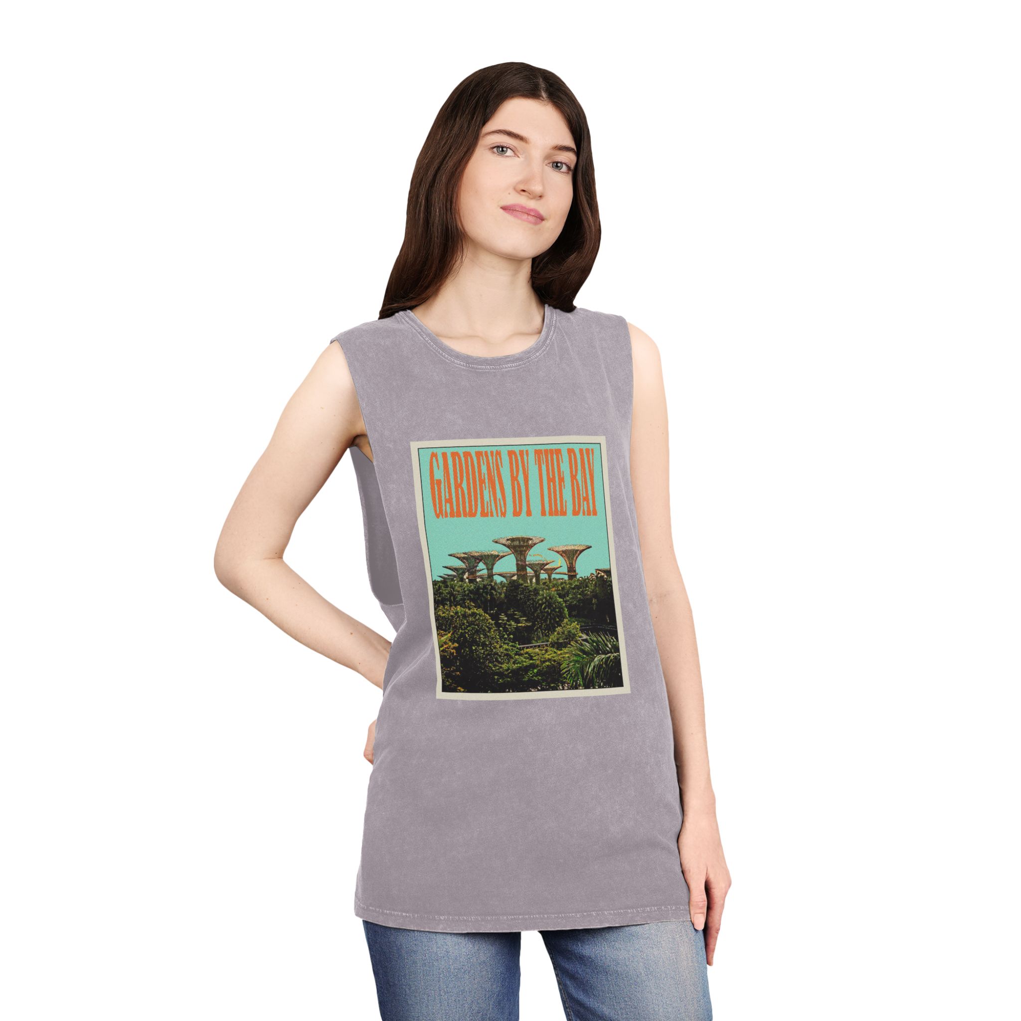 Gardens By Bay Retro Travel Poster Unisex Stonewash Tank Top - Image 20