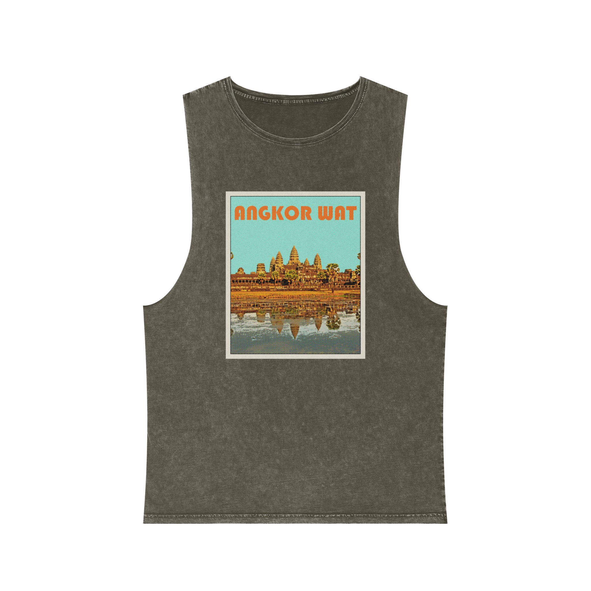 Angkor Wat Retro Travel Poster Unisex Stonewash Tank Top - Image 5