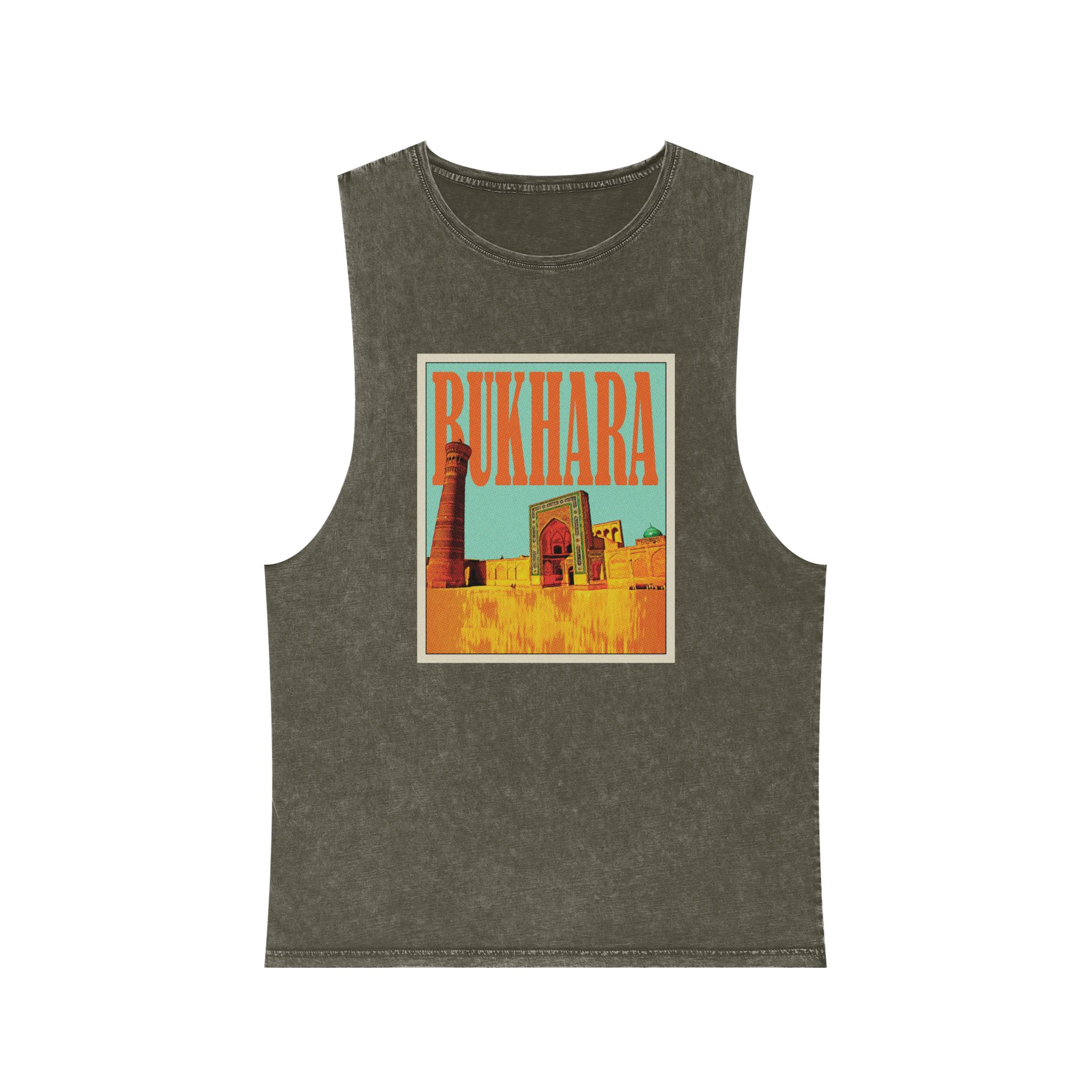 Bukhara Retro Travel Poster Unisex Stonewash Tank Top - Image 5
