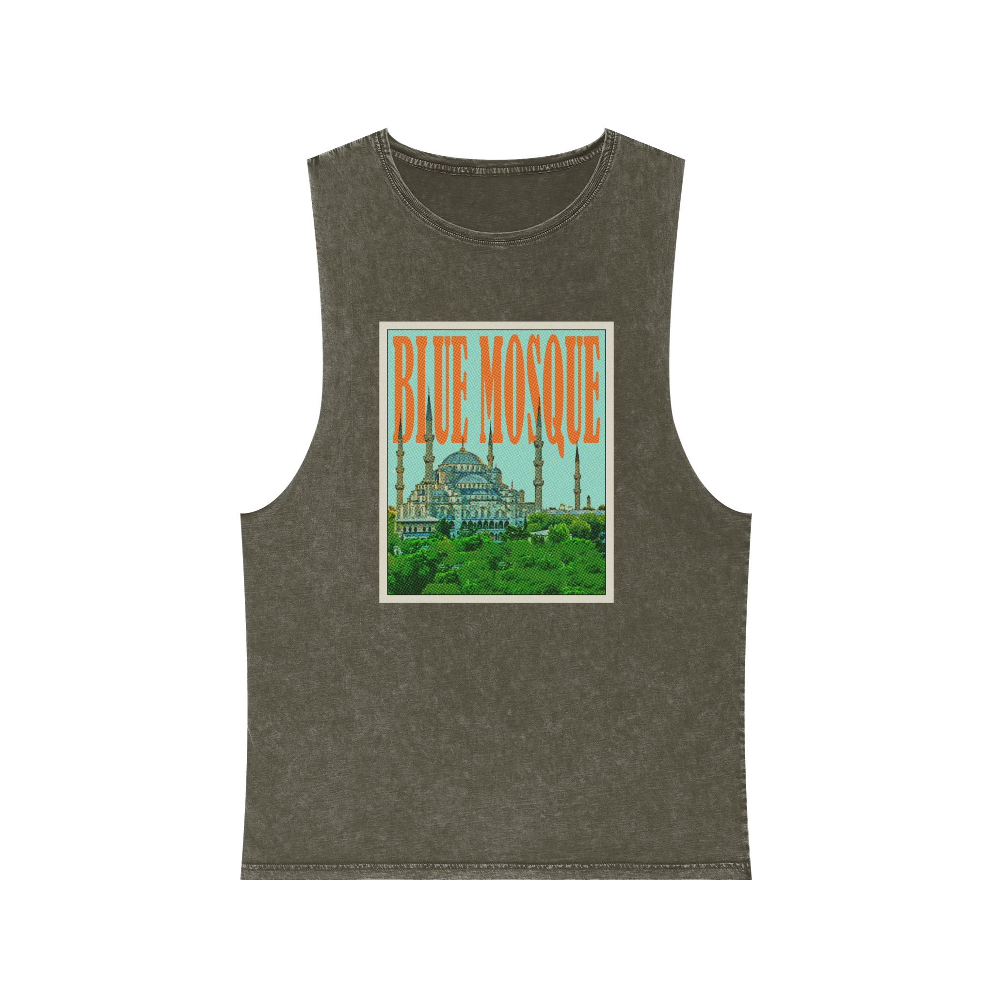 Blue Mosque Retro Travel Poster Unisex Stonewash Tank Top - Image 5