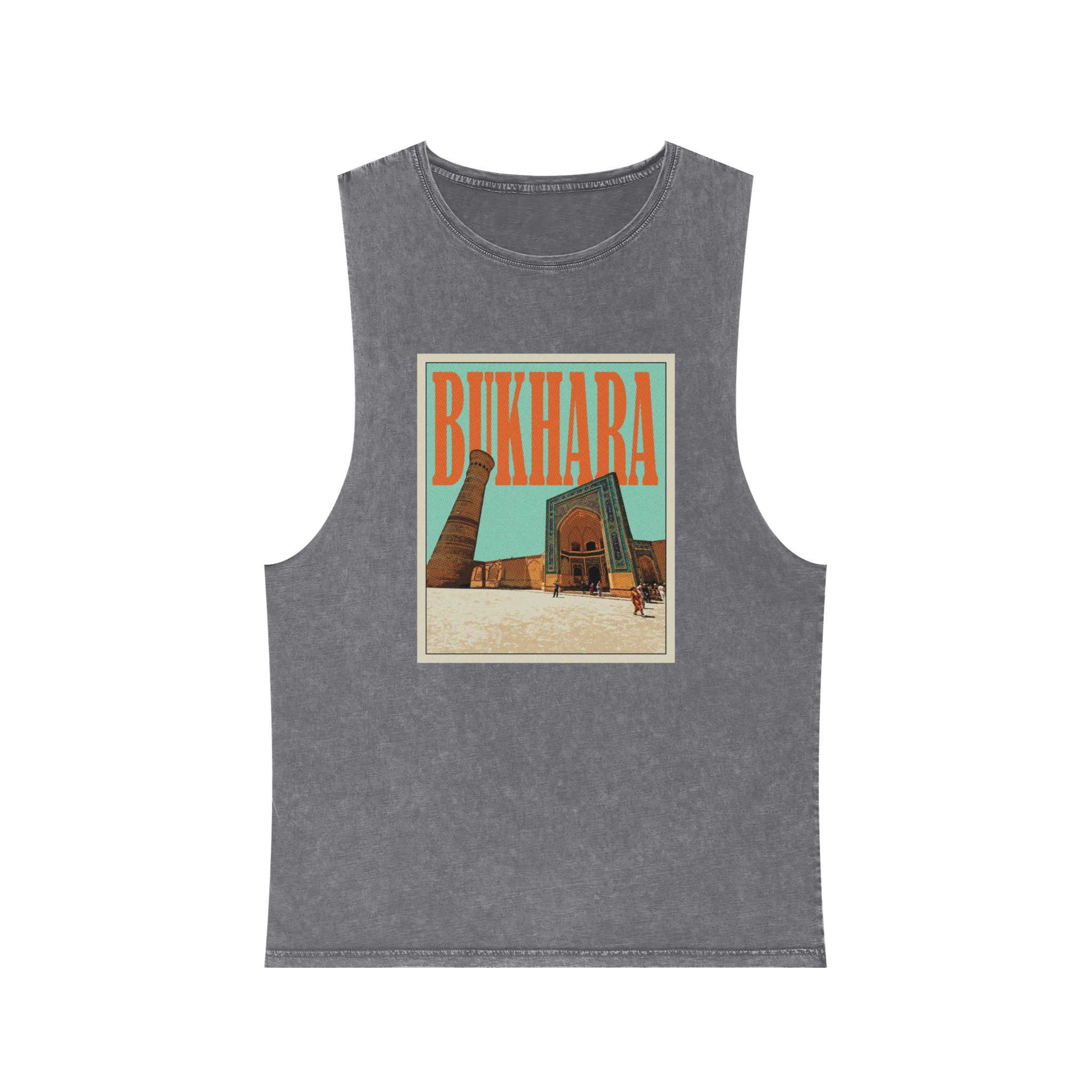 Bukhara Retro Travel Poster (1) Unisex Stonewash Tank Top - Image 9