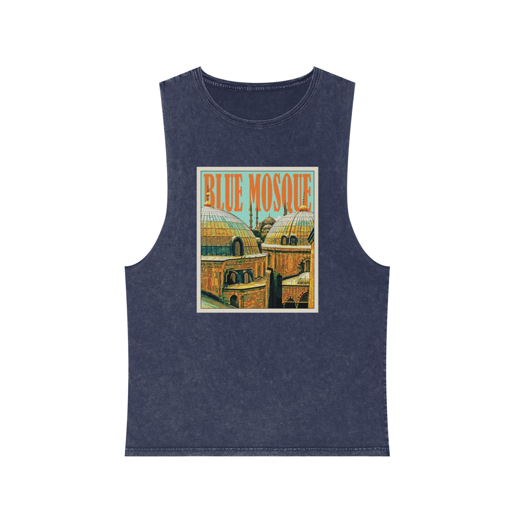 Blue Mosque Retro Travel Poster (1) Unisex Stonewash Tank Top - Image 13