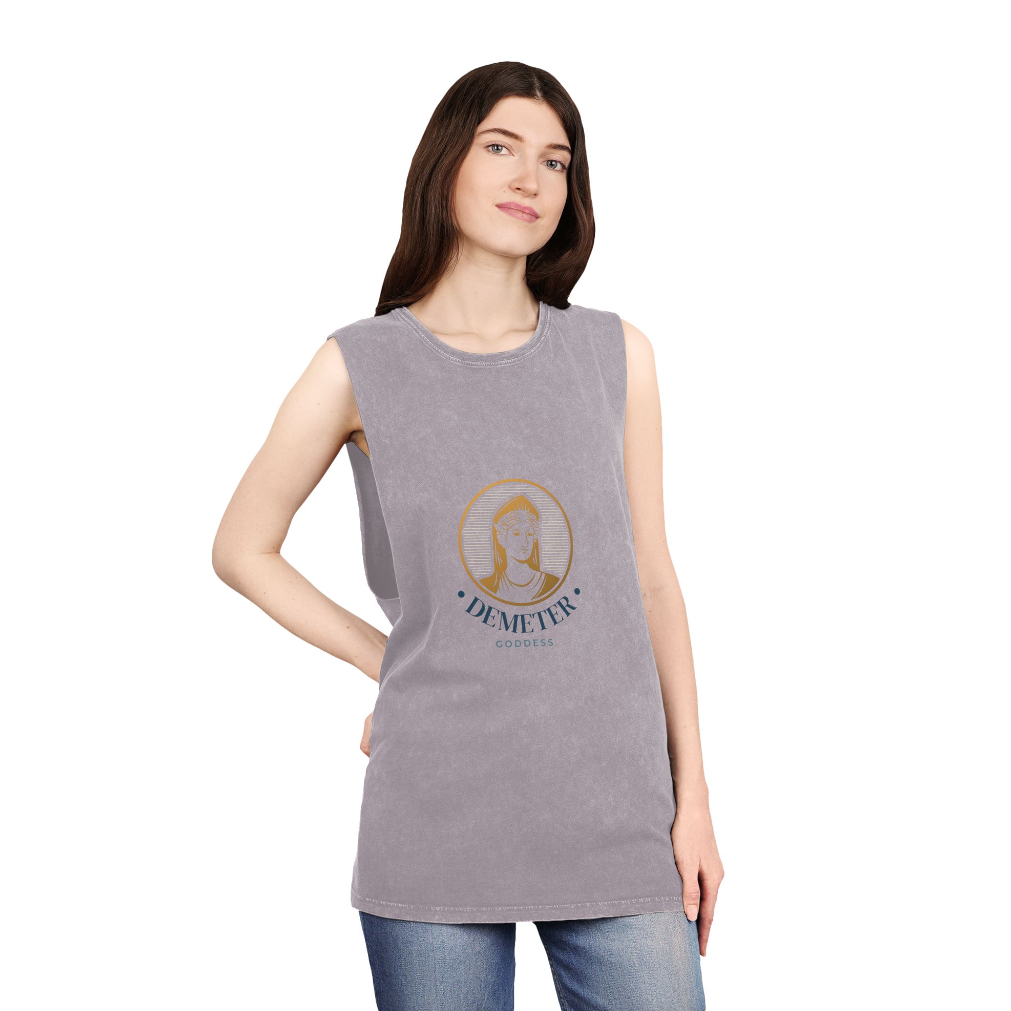 Detailed Goddess Logo With Golden Elements Unisex Stonewash Tank Top - Image 20