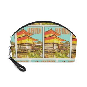 Golden Pavilion Retro Travel Poster Makeup Bag