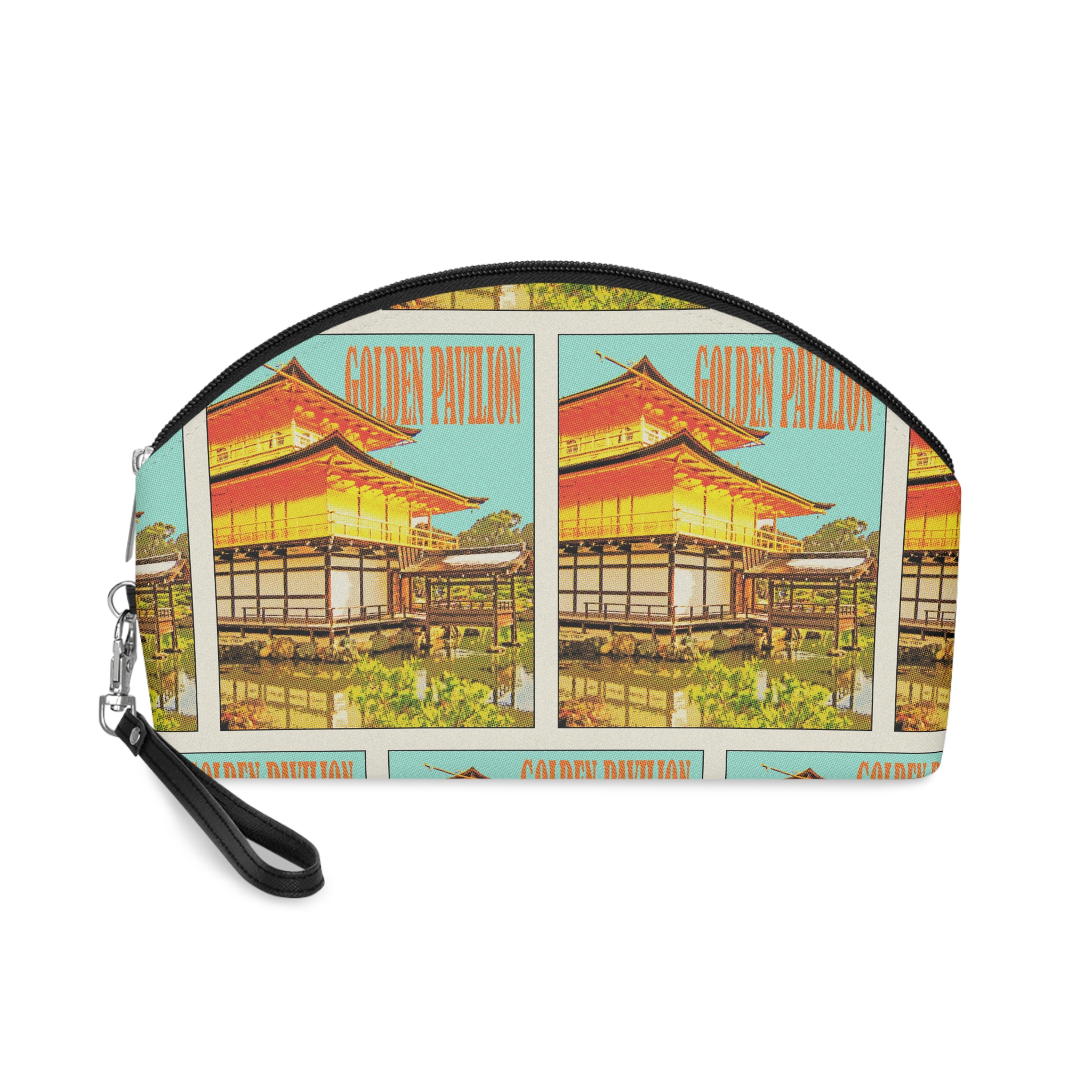 Golden Pavilion Retro Travel Poster Makeup Bag