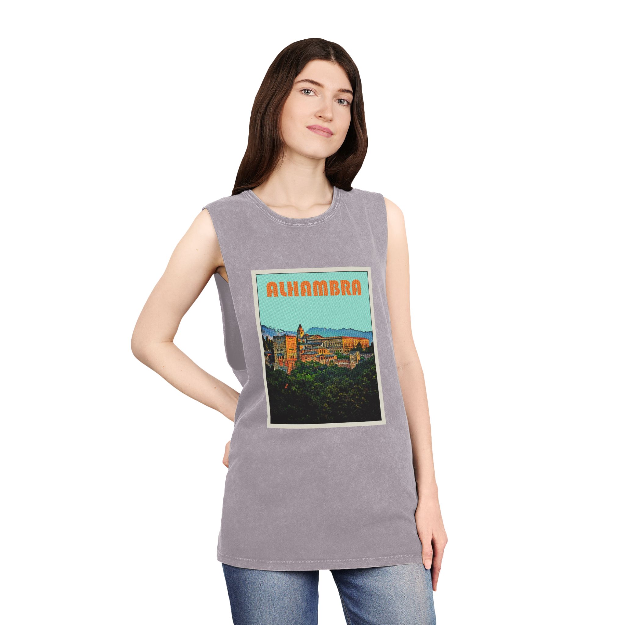 Alhambra Retro Travel Poster Unisex Stonewash Tank Top - Image 20