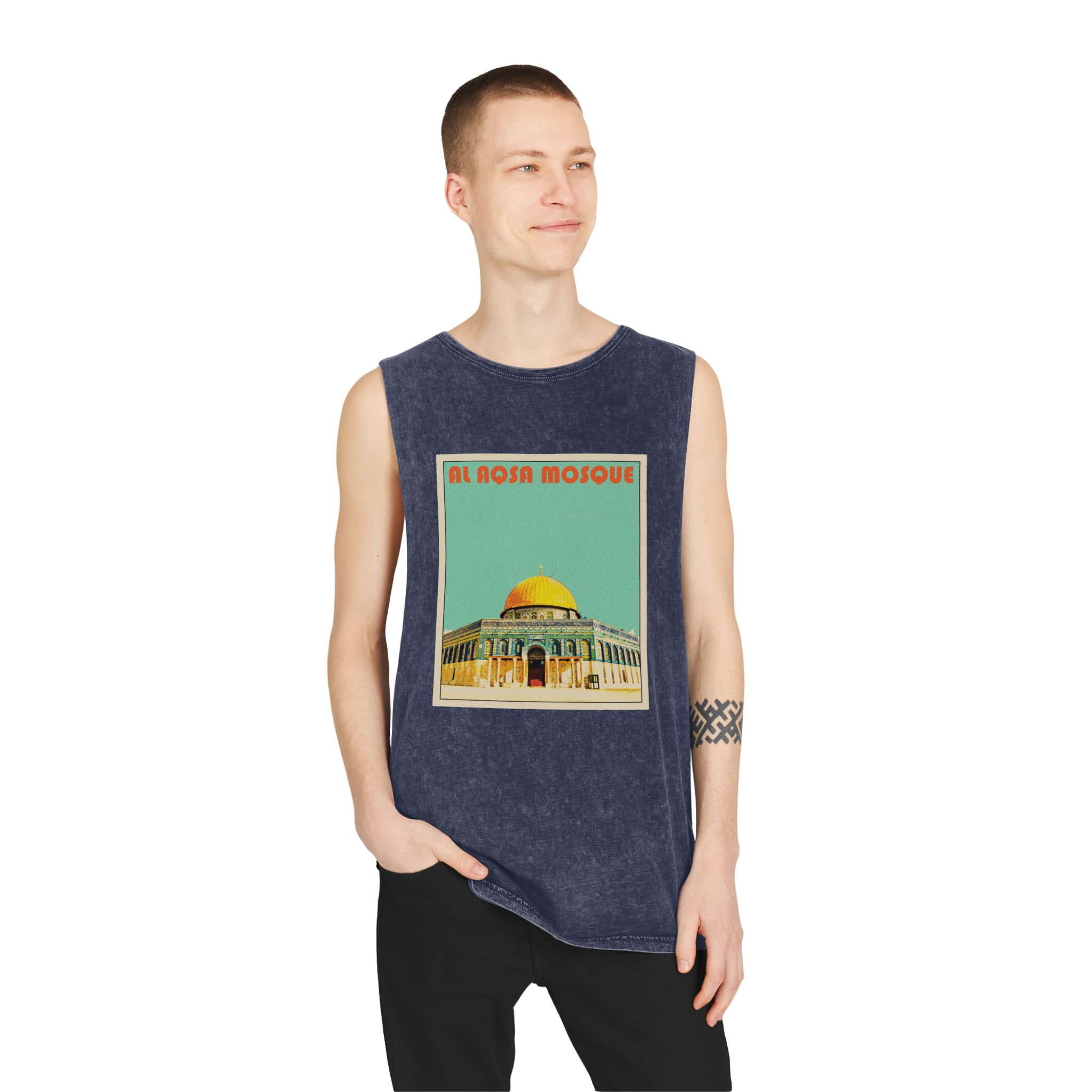 Al Aqsa Mosque Retro Travel Poster Unisex Stonewash Tank Top - Image 15