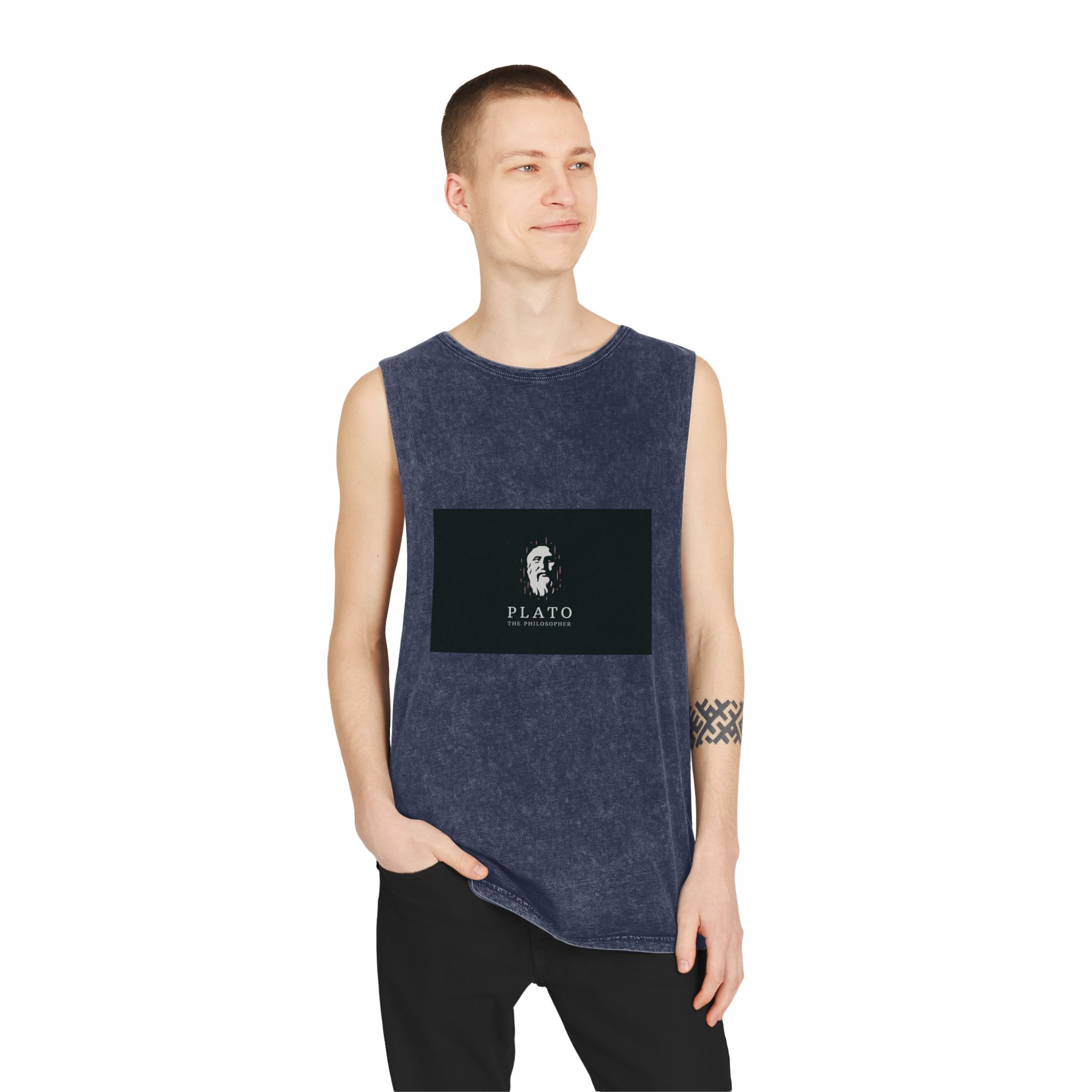 Ancient Greek Plato Philosopher Head Logo Icon Design Template Flat Vector Unisex Stonewash Tank Top - Image 15