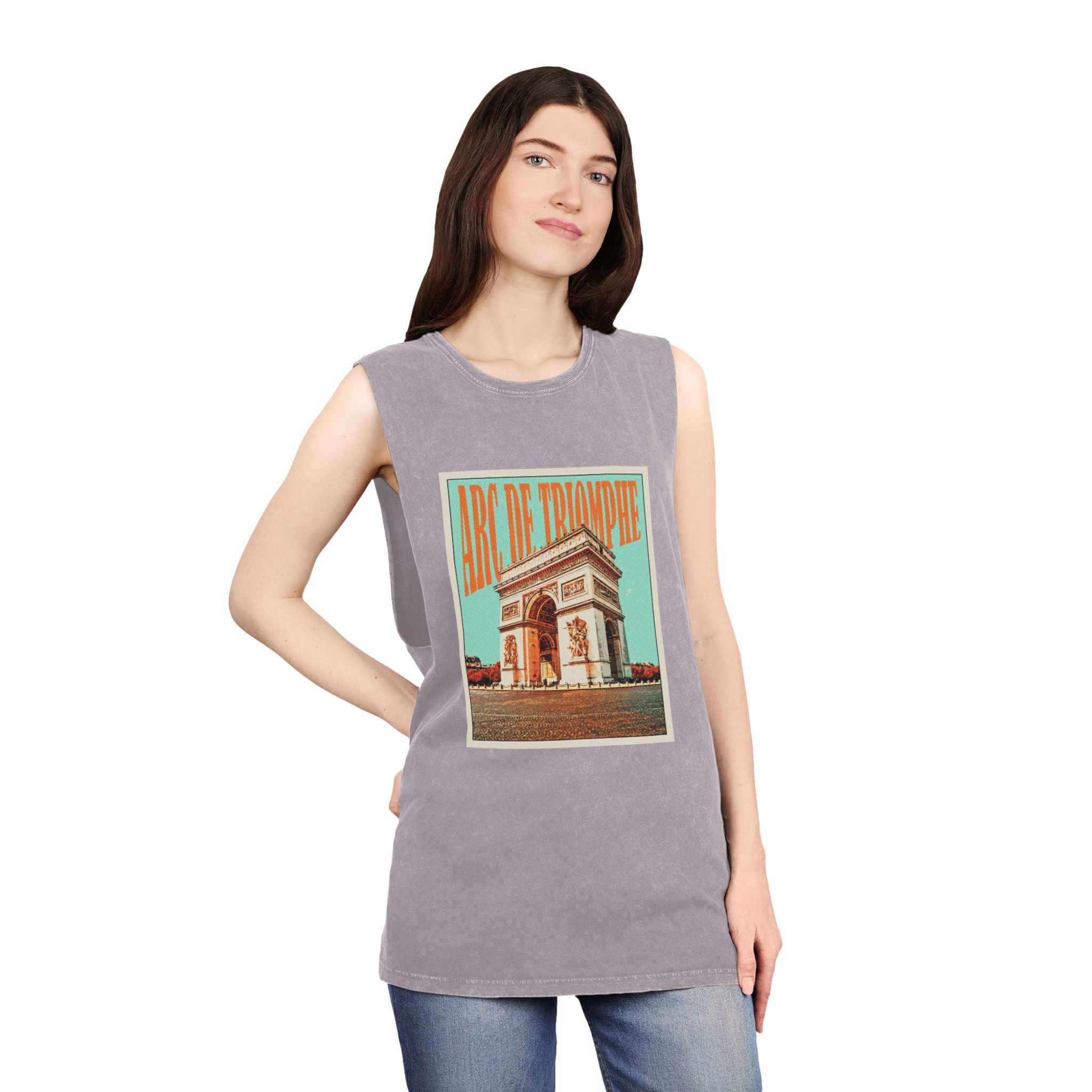 Arc de Triomphe Retro Travel Poster Unisex Stonewash Tank Top - Image 20