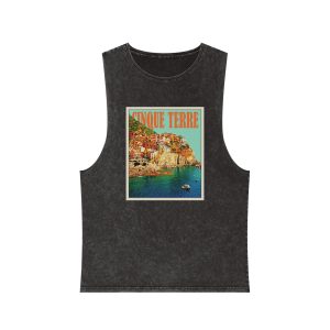 Cinque Terre Retro Travel Poster Unisex Stonewash Tank Top