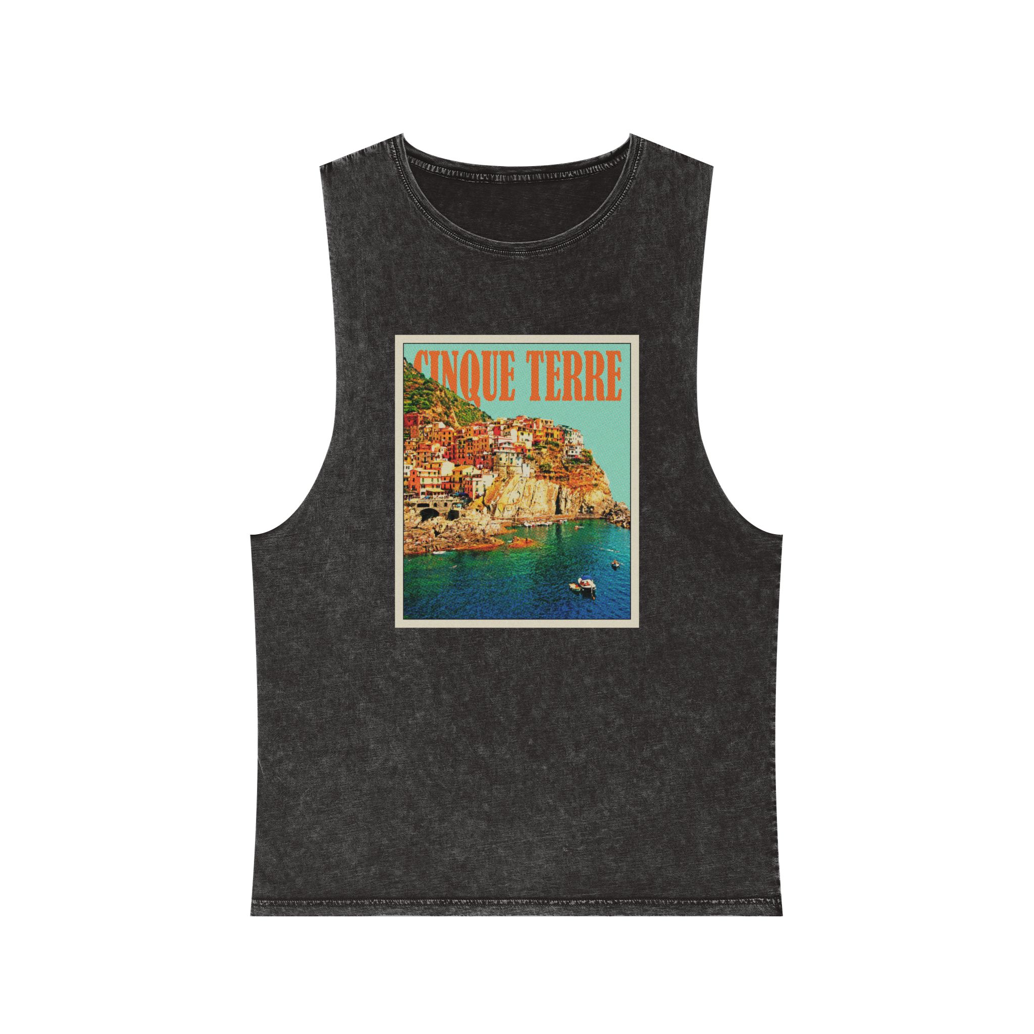 Cinque Terre Retro Travel Poster Unisex Stonewash Tank Top